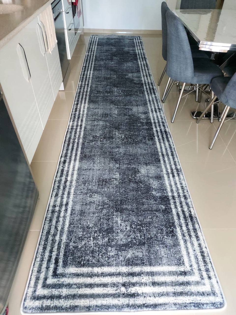 HOVEN GRİ BEYAZ - Kaymaz Deri Taban Makinede Yıkanabilir Salon Oturma Odası Mutfak Halısı