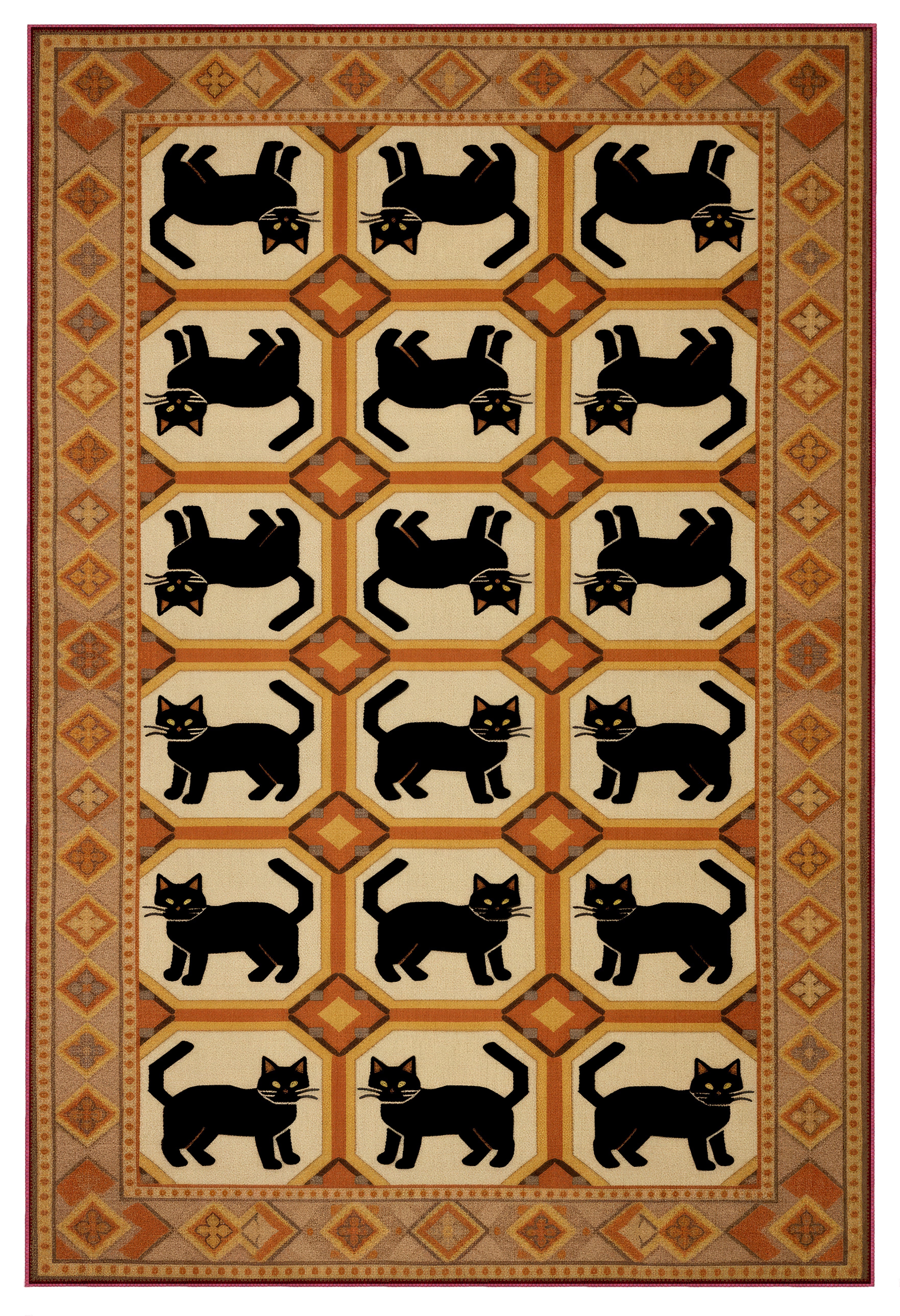 Arte KD001 Kedi Desenli Pati Dostu Hayvanseverler İçin Dekoratif Halı