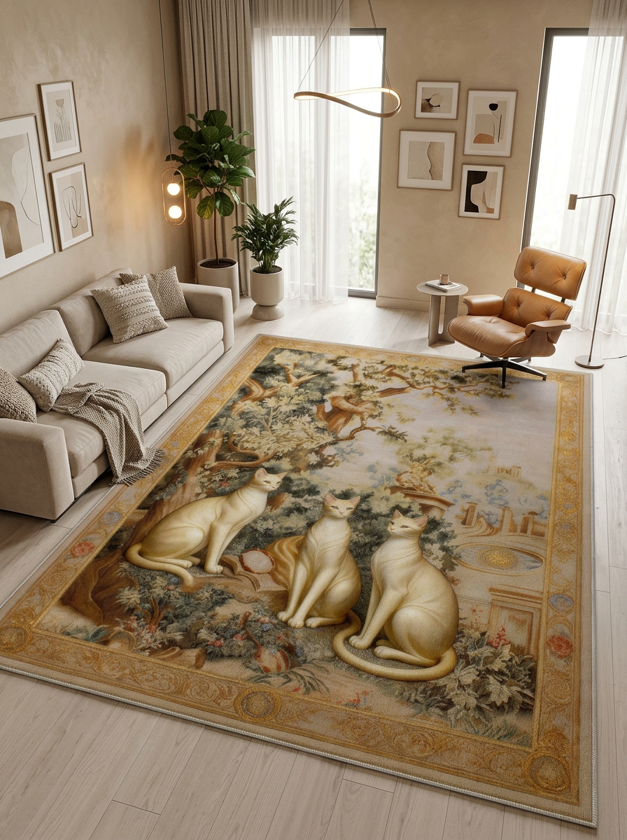 Arte KD003 Kedi Desenli Pati Dostu Hayvanseverler İçin Dekoratif Halı