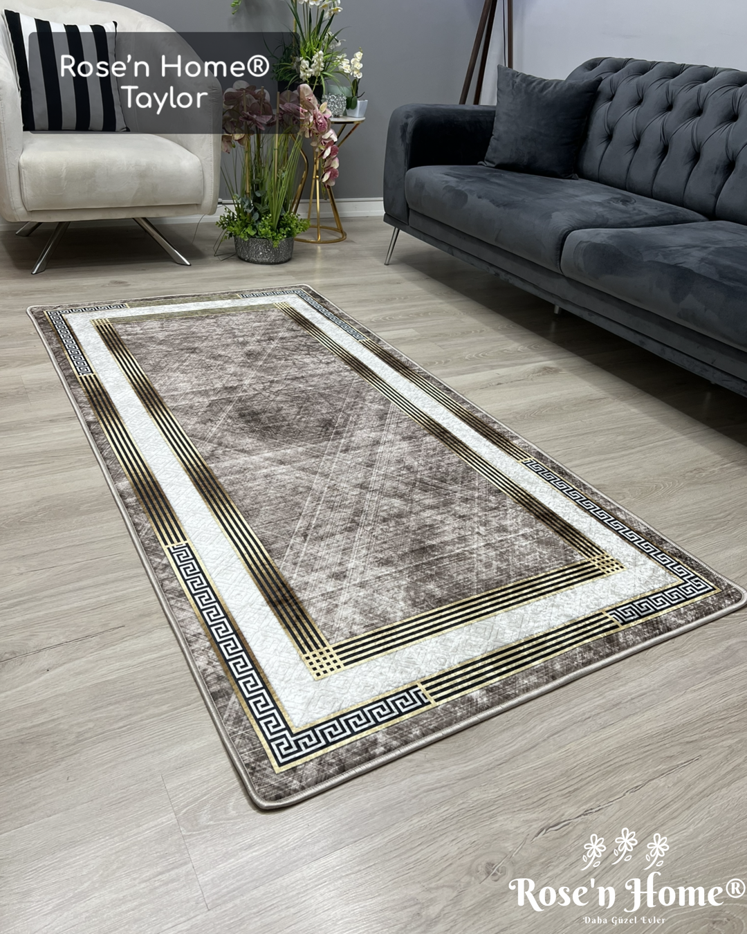 TAYLOR VİZON - Kaymaz Deri Taban Makinede Yıkanabilir Salon Oturma Odası Mutfak Halısı