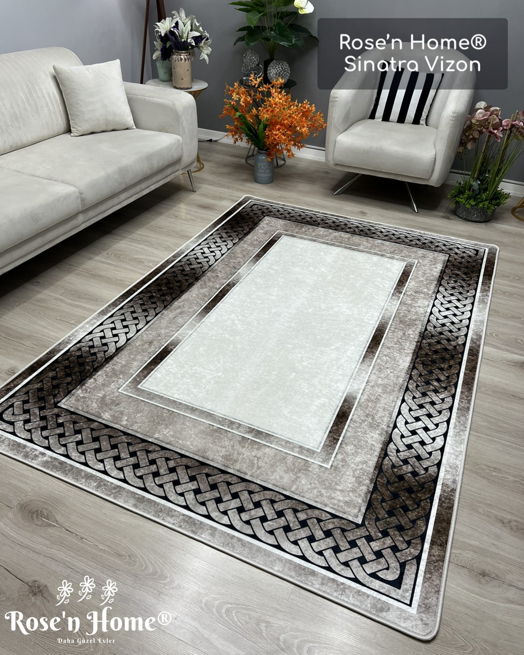 SİNATRA VİZON - Kaymaz Deri Taban Makinede Yıkanabilir Salon Oturma Odası Mutfak Halısı