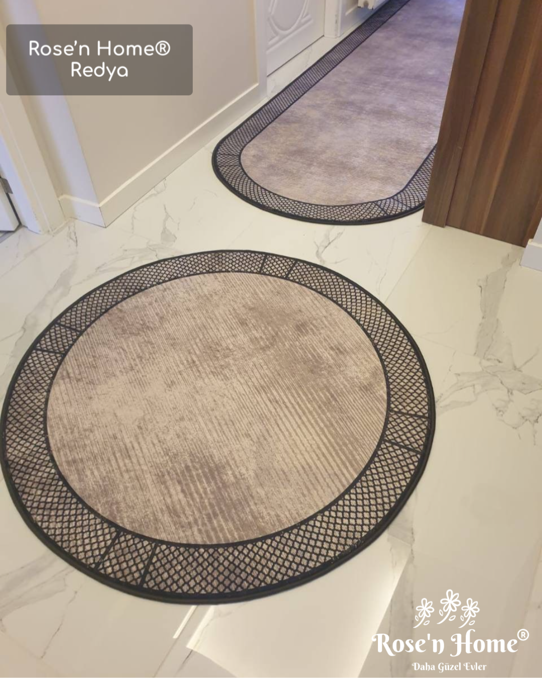 REDYA - Kaymaz Deri Taban Makinede Yıkanabilir Salon Oturma Odası Mutfak Halısı