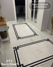 ZÜHRE BEYAZ - Kaymaz Deri Taban Makinede Yıkanabilir Salon Oturma Odası Mutfak Halısı