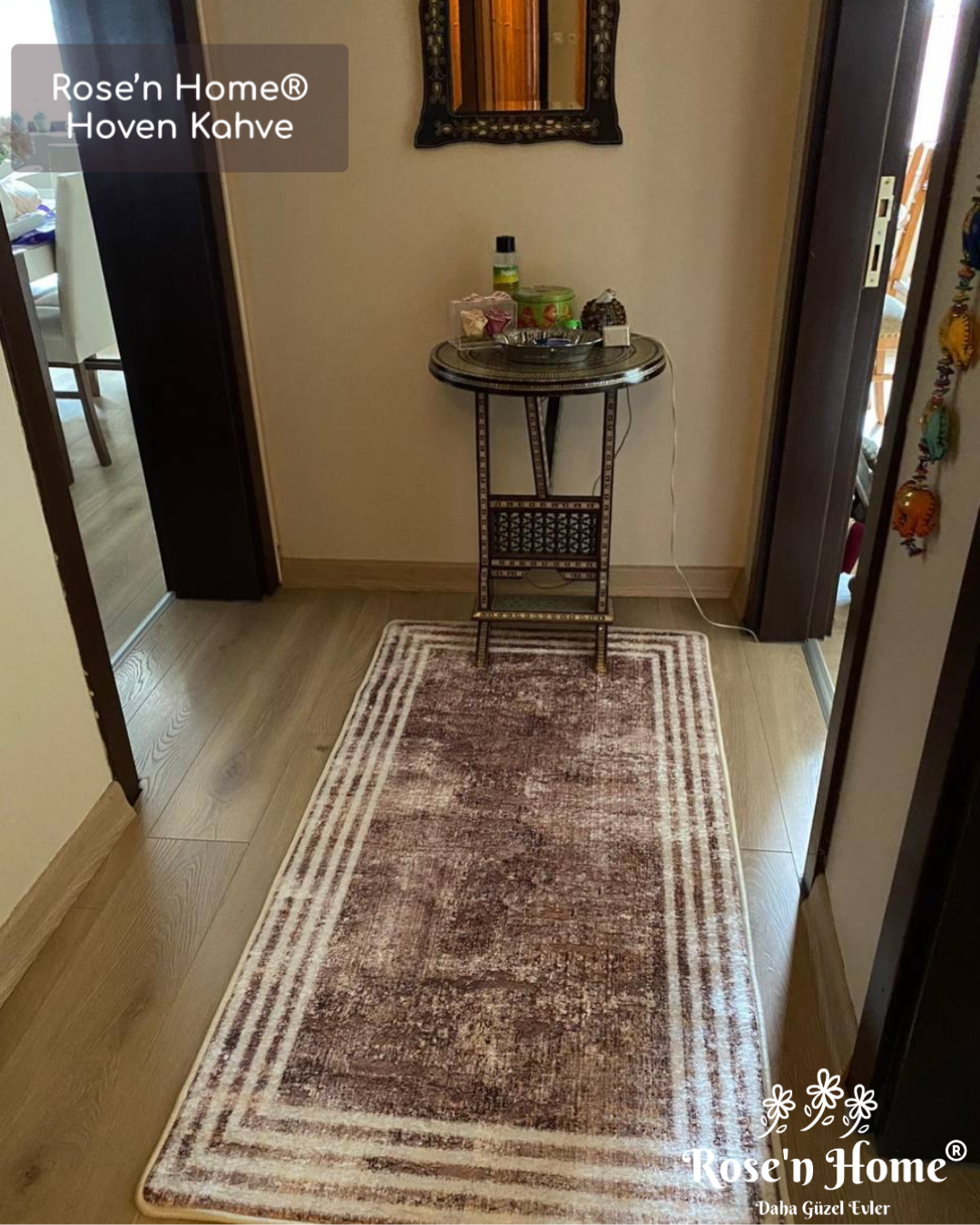 HOVEN KAHVE - Kaymaz Deri Taban Makinede Yıkanabilir Salon Oturma Odası Mutfak Halısı