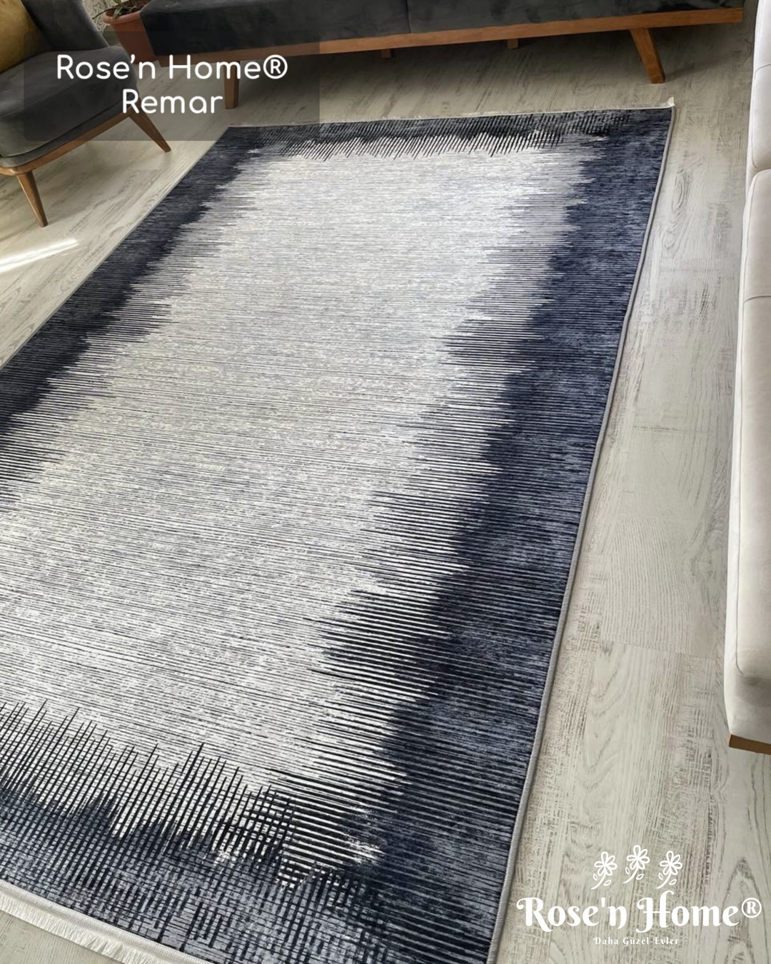 REMAR - Kaymaz Deri Taban Makinede Yıkanabilir Salon Oturma Odası Mutfak Halısı