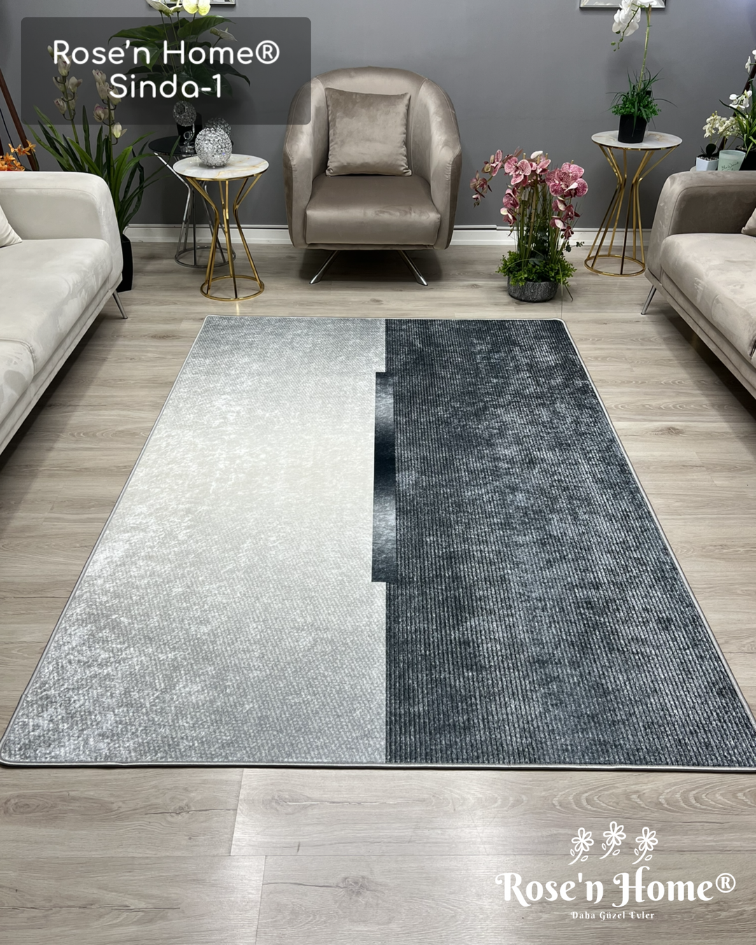 SİNDA-1 - Kaymaz Deri Taban Makinede Yıkanabilir Salon Oturma Odası Mutfak Halısı