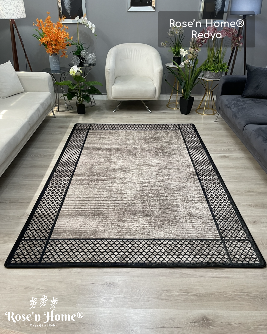 REDYA - Kaymaz Deri Taban Makinede Yıkanabilir Salon Oturma Odası Mutfak Halısı