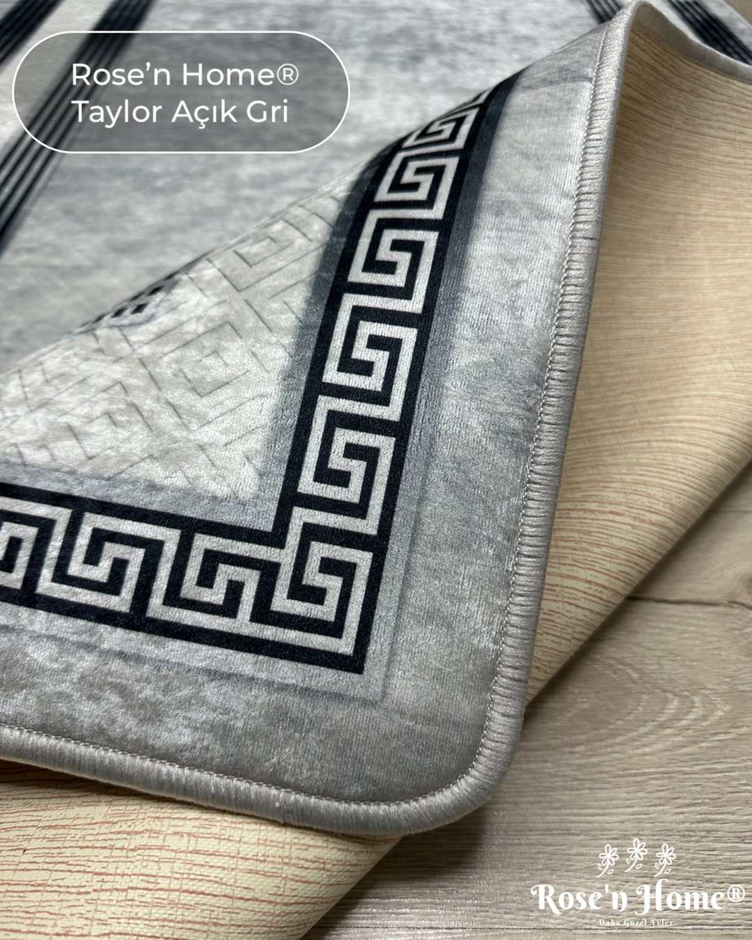 TAYLOR AÇIK GRİ - Kaymaz Deri Taban Makinede Yıkanabilir Salon Oturma Odası Mutfak Halısı