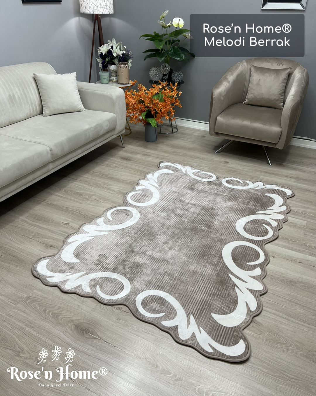 MELODİ BERRAK VİZON - Kaymaz Deri Taban Makinede Yıkanabilir Salon Oturma Odası Mutfak Halısı