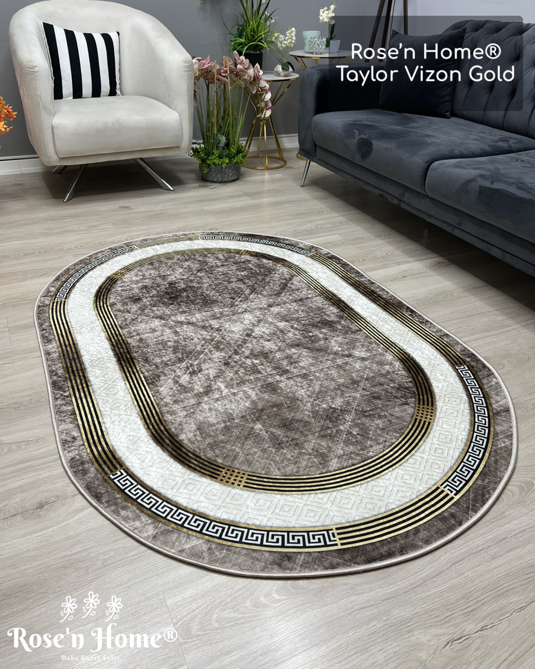 TAYLOR VİZON - Kaymaz Deri Taban Makinede Yıkanabilir Salon Oturma Odası Mutfak Halısı