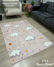 CLOUDS - Kaymaz Deri Taban Makinede Yıkanabilir Salon Oturma Odası Mutfak Halısı