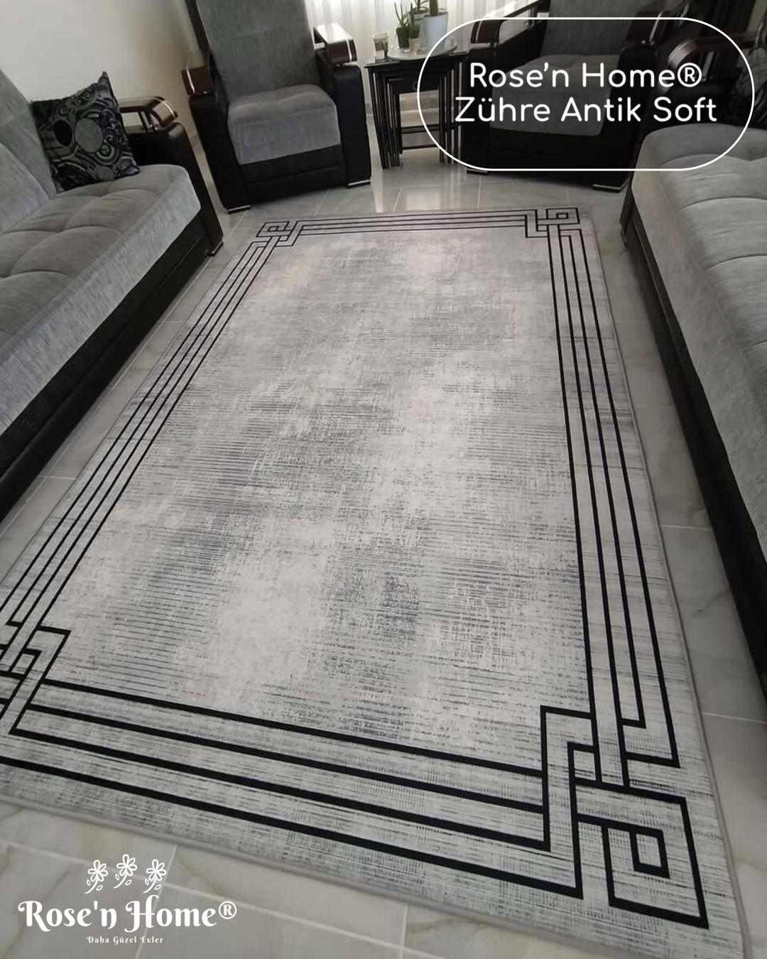 ZÜHRE ANTİK SOFT - Kaymaz Deri Taban Makinede Yıkanabilir Salon Oturma Odası Mutfak Halısı