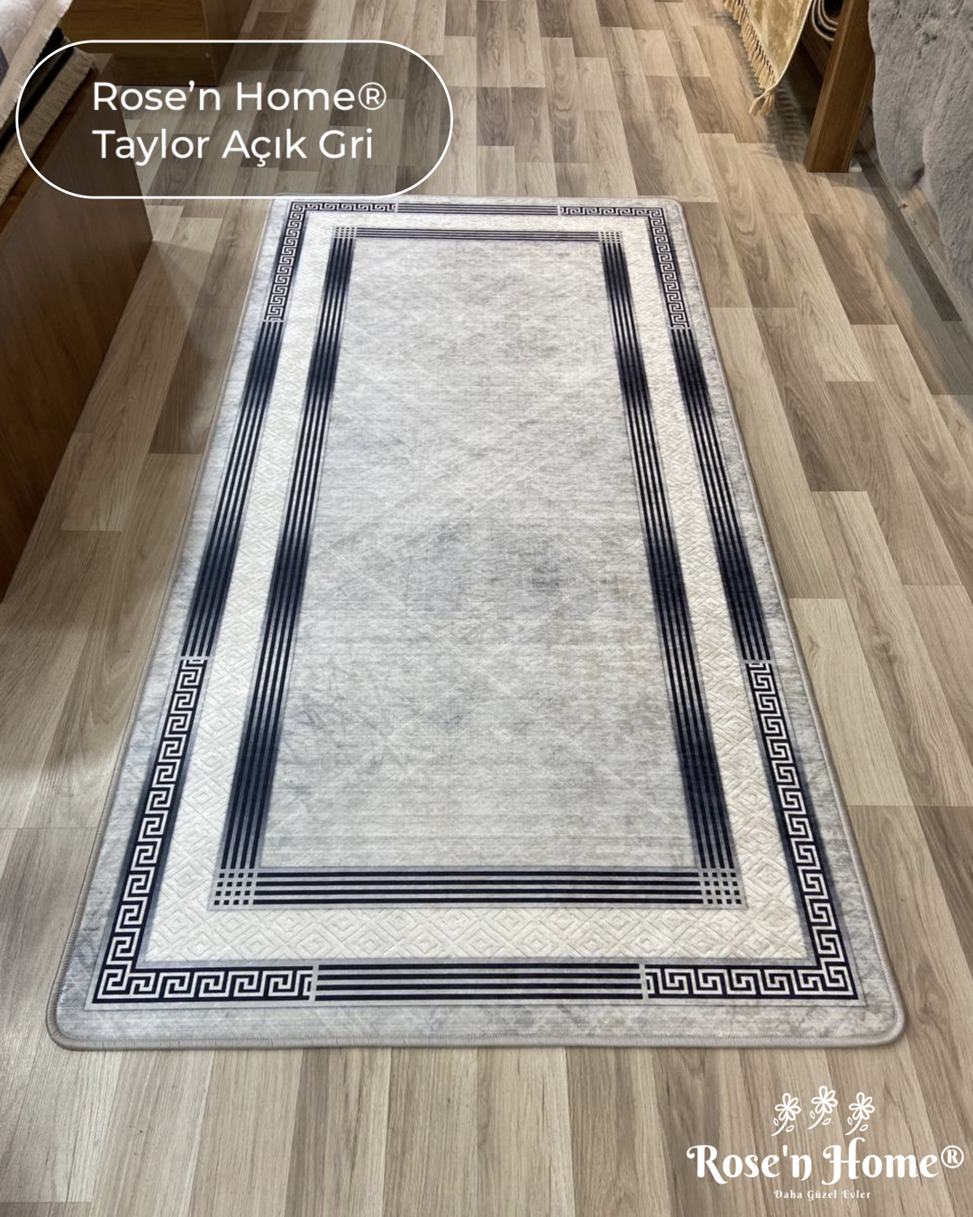 TAYLOR AÇIK GRİ - Kaymaz Deri Taban Makinede Yıkanabilir Salon Oturma Odası Mutfak Halısı
