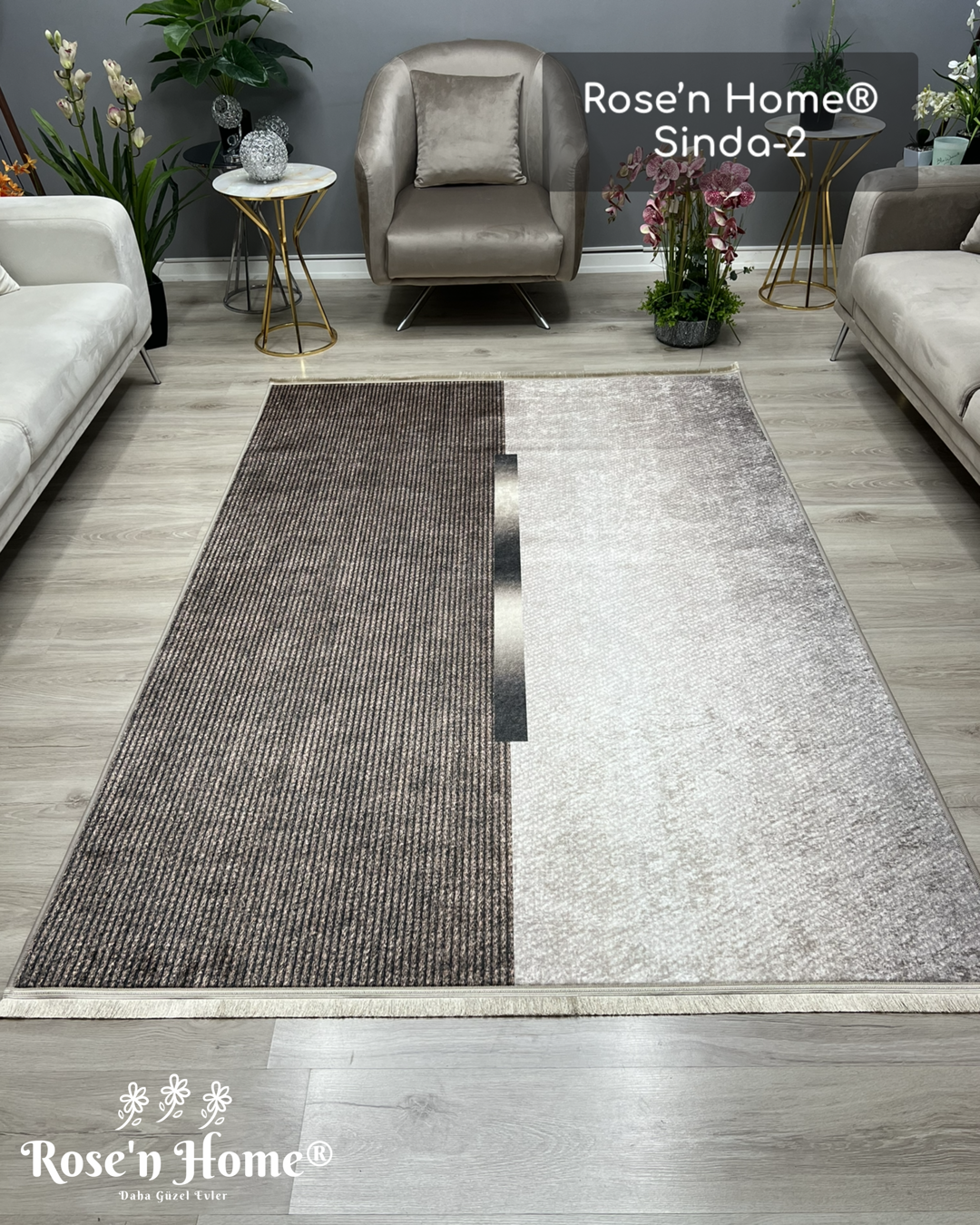 SİNDA-2 - Kaymaz Deri Taban Makinede Yıkanabilir Salon Oturma Odası Mutfak Halısı