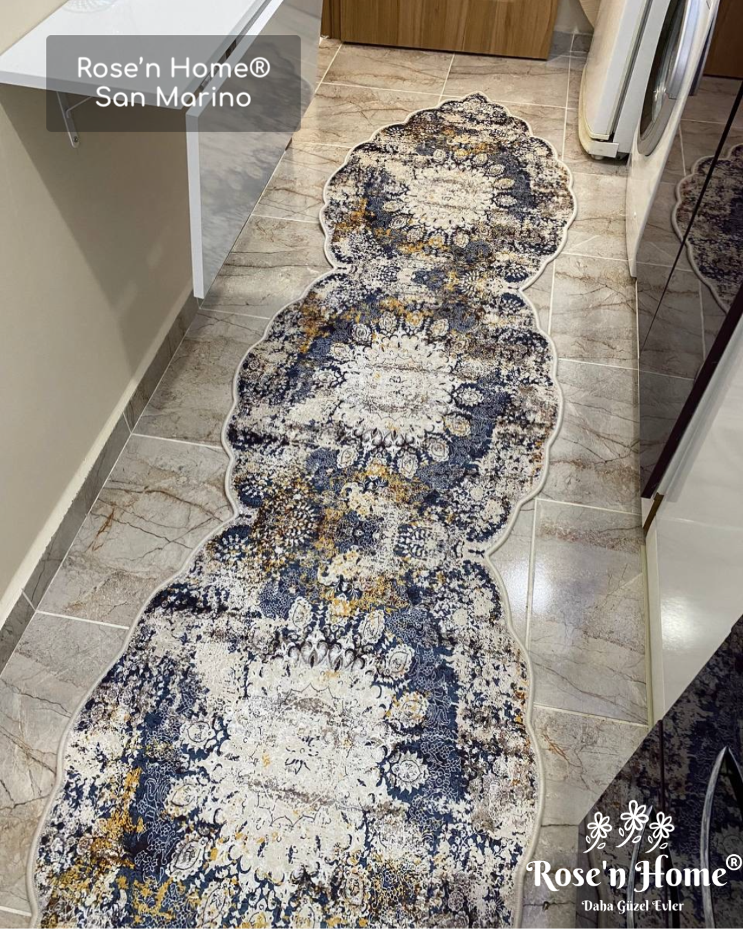 SAN MARİNO - Kaymaz Deri Taban Makinede Yıkanabilir Salon Oturma Odası Mutfak Halısı