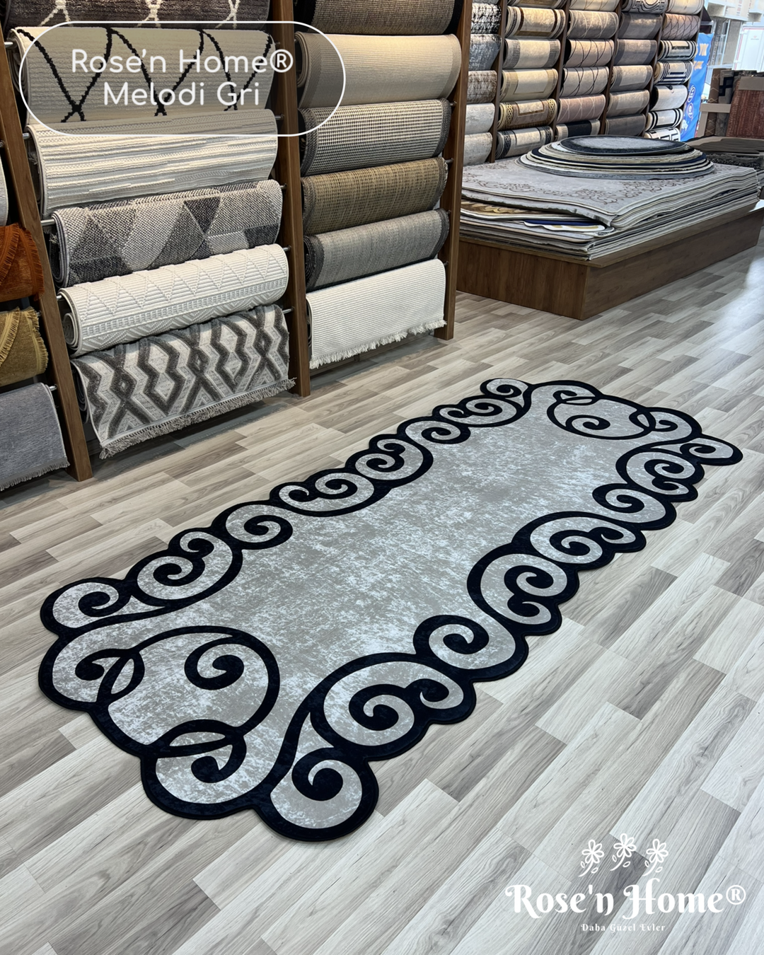 MELODİ GRİ - Kaymaz Deri Taban Makinede Yıkanabilir Salon Oturma Odası Mutfak Halısı