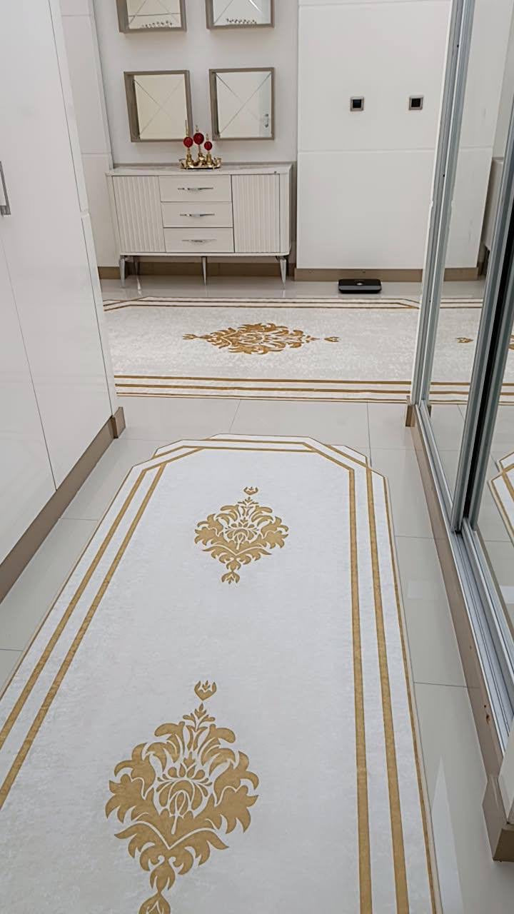 HAN FORM GOLD - Kaymaz Deri Taban Makinede Yıkanabilir Salon Oturma Odası Mutfak Halısı