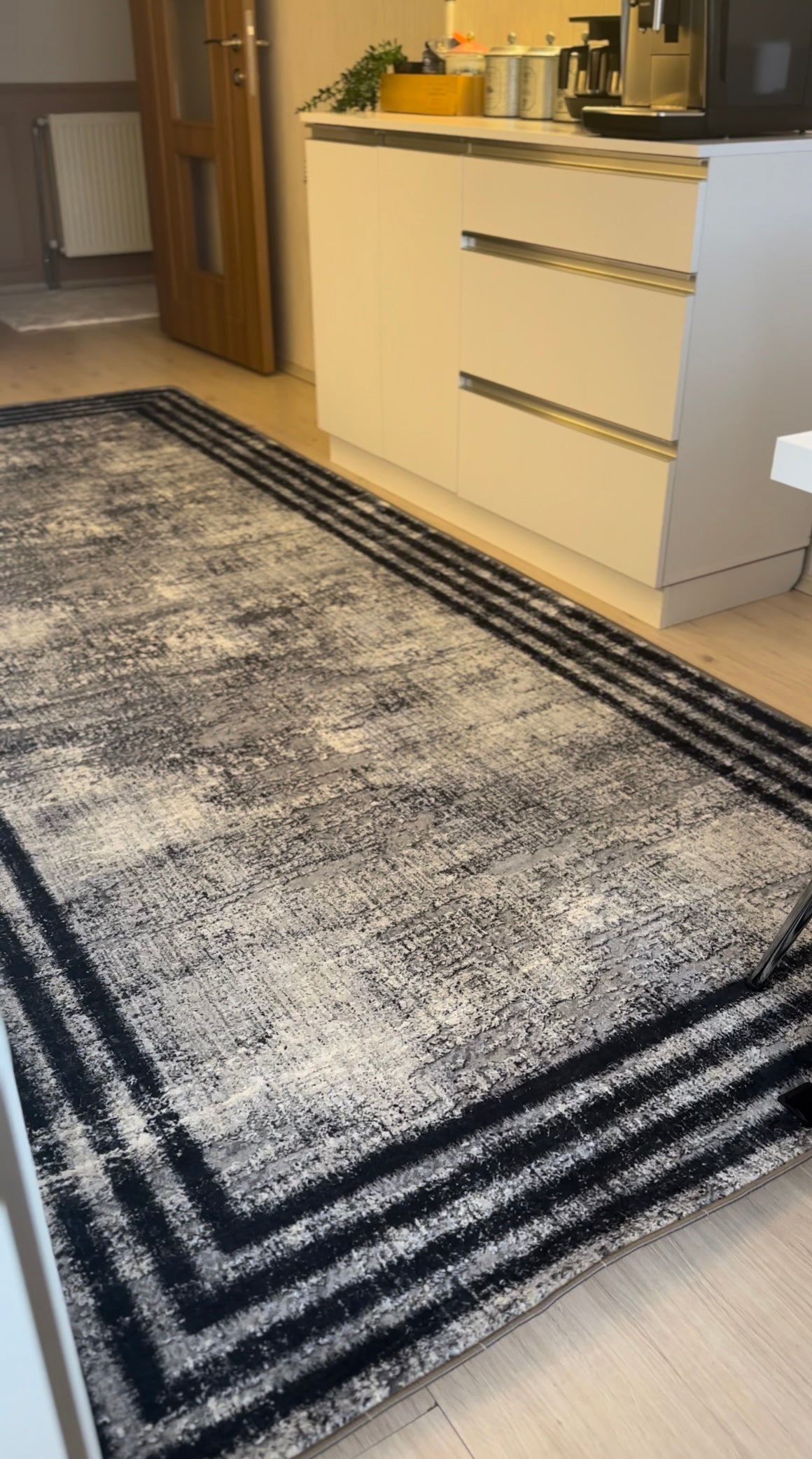 HOVEN GRİ SİYAH - Kaymaz Deri Taban Makinede Yıkanabilir Salon Oturma Odası Mutfak Halısı