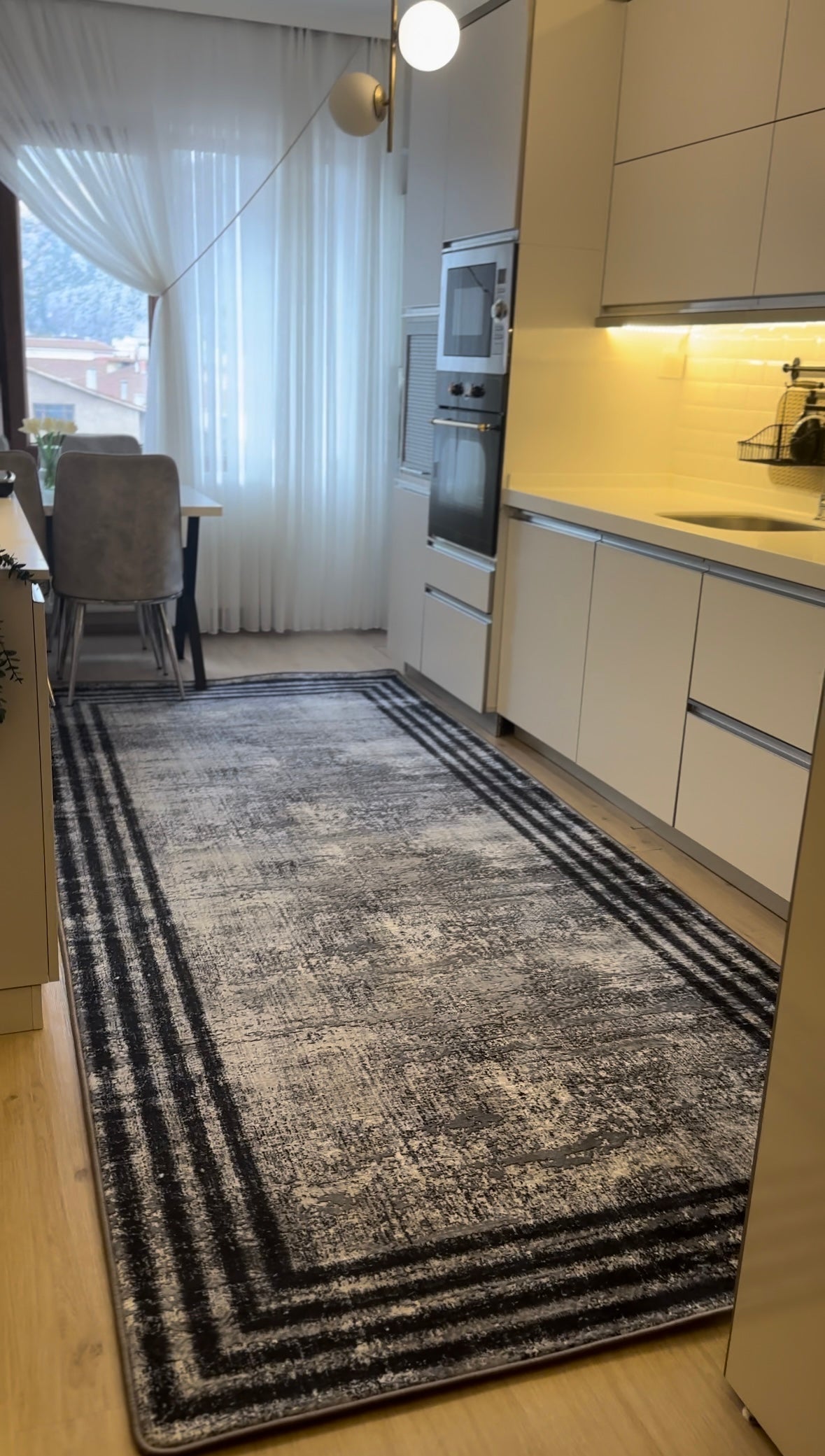 HOVEN GRİ SİYAH - Kaymaz Deri Taban Makinede Yıkanabilir Salon Oturma Odası Mutfak Halısı