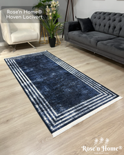 HOVEN LACİVERT - Kaymaz Deri Taban Makinede Yıkanabilir Salon Oturma Odası Mutfak Halısı