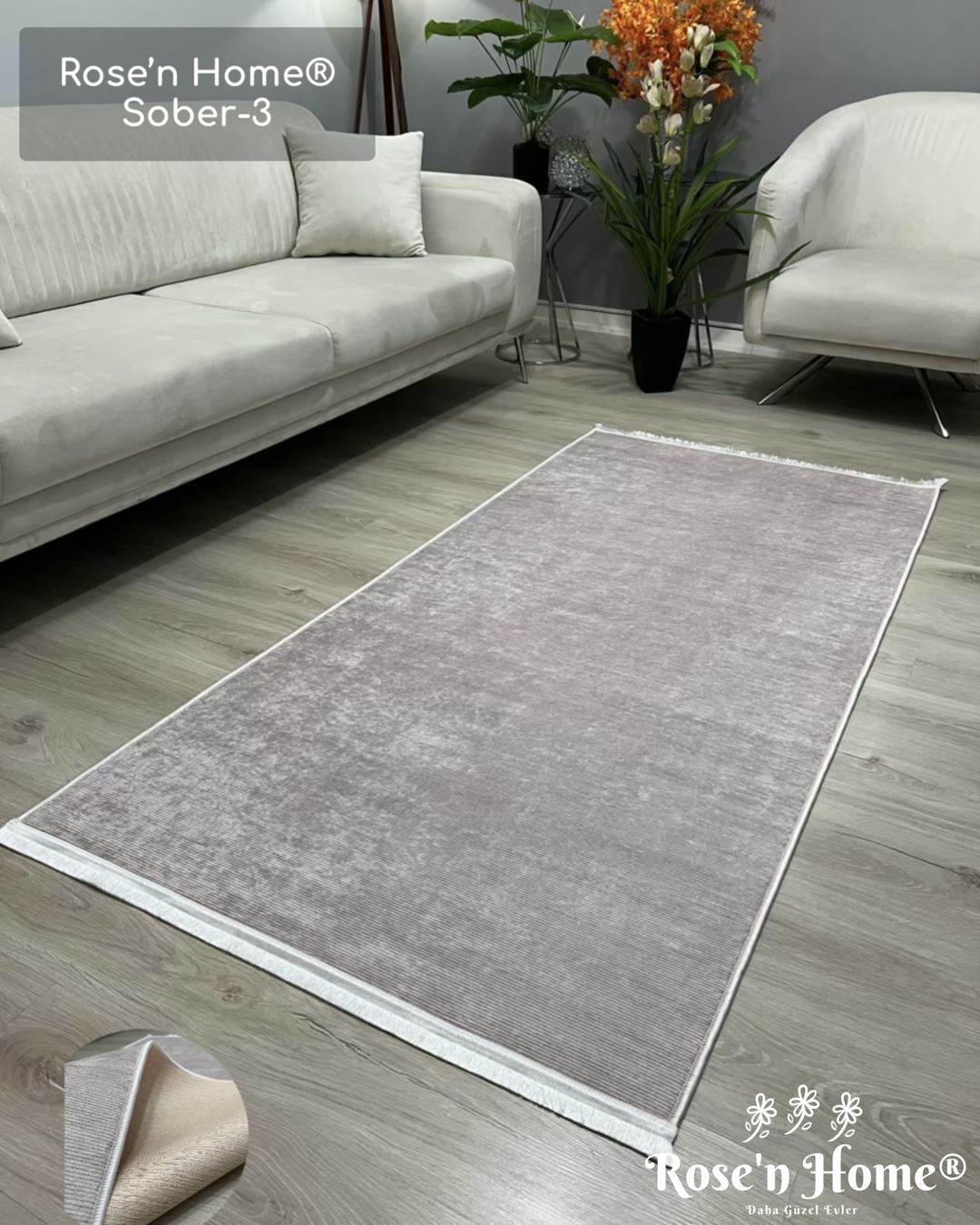 SOBER-3 - Kaymaz Deri Taban Makinede Yıkanabilir Salon Oturma Odası Mutfak Halısı