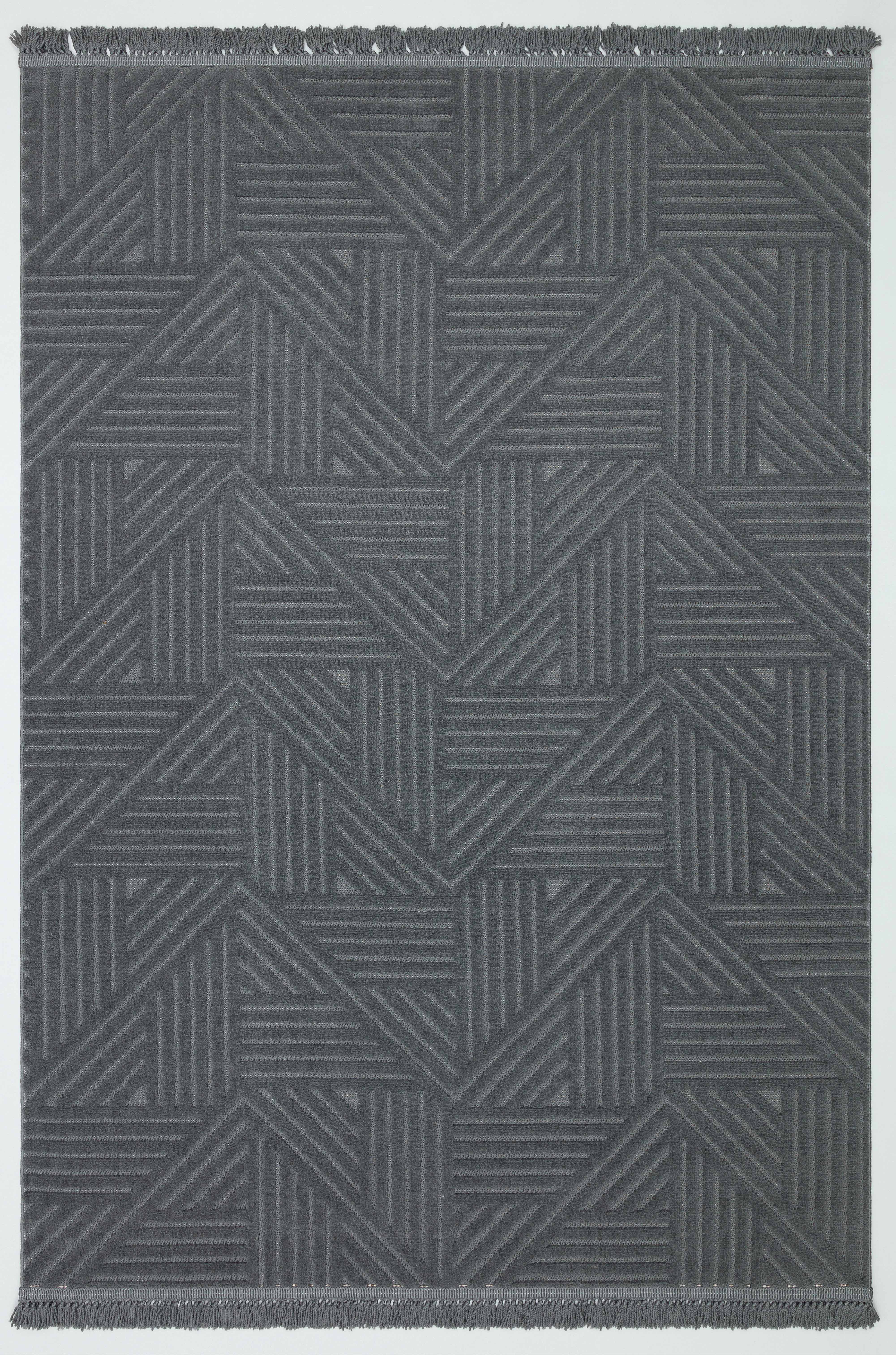 MİLAS C13-ANTRASİT Kabartmalı Modern Geometrik Desenli Salon Koridor Mutfak Halısı