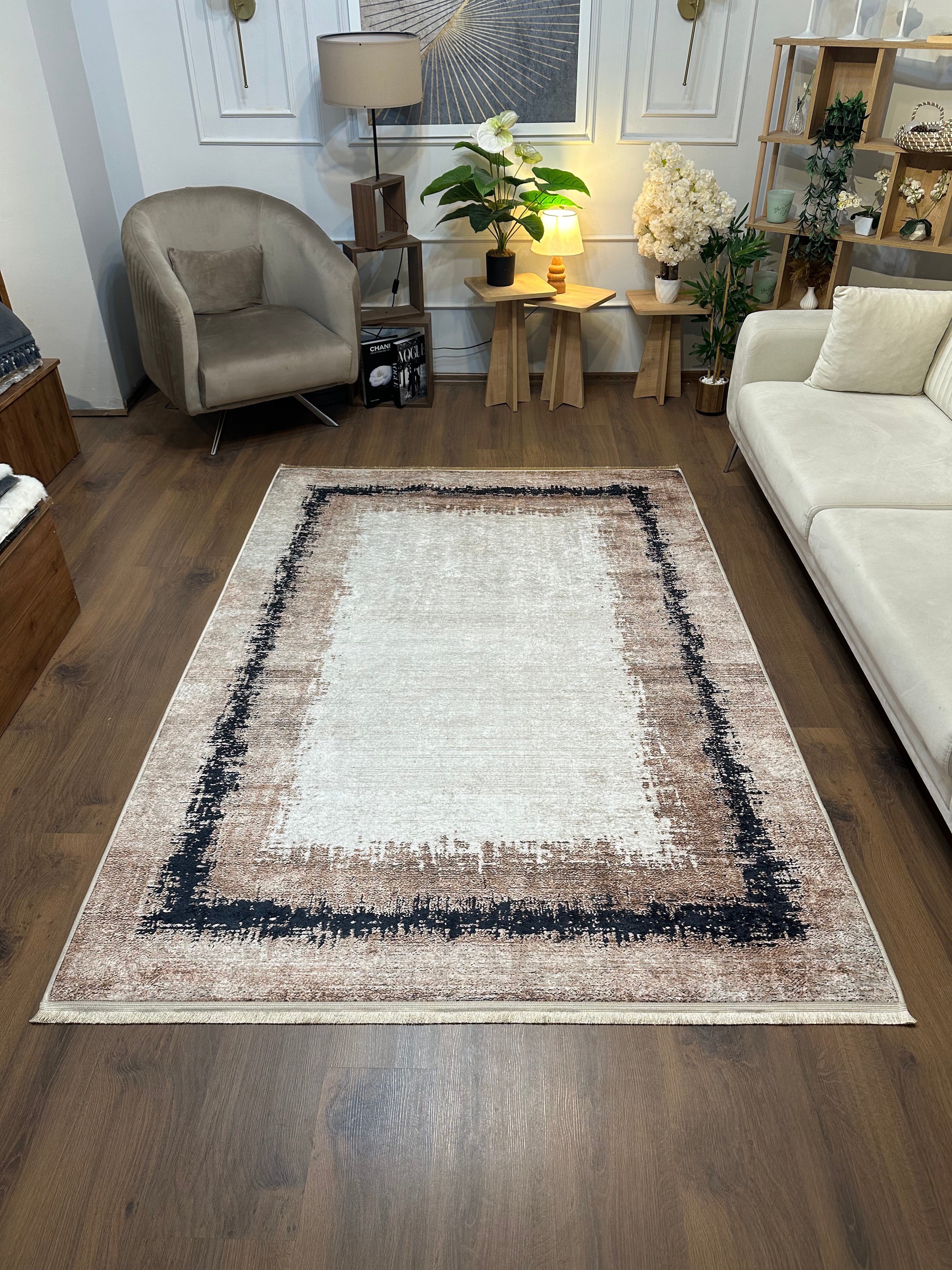 NORA - Kaymaz Deri Taban Makinede Yıkanabilir Salon Oturma Odası Mutfak Halısı