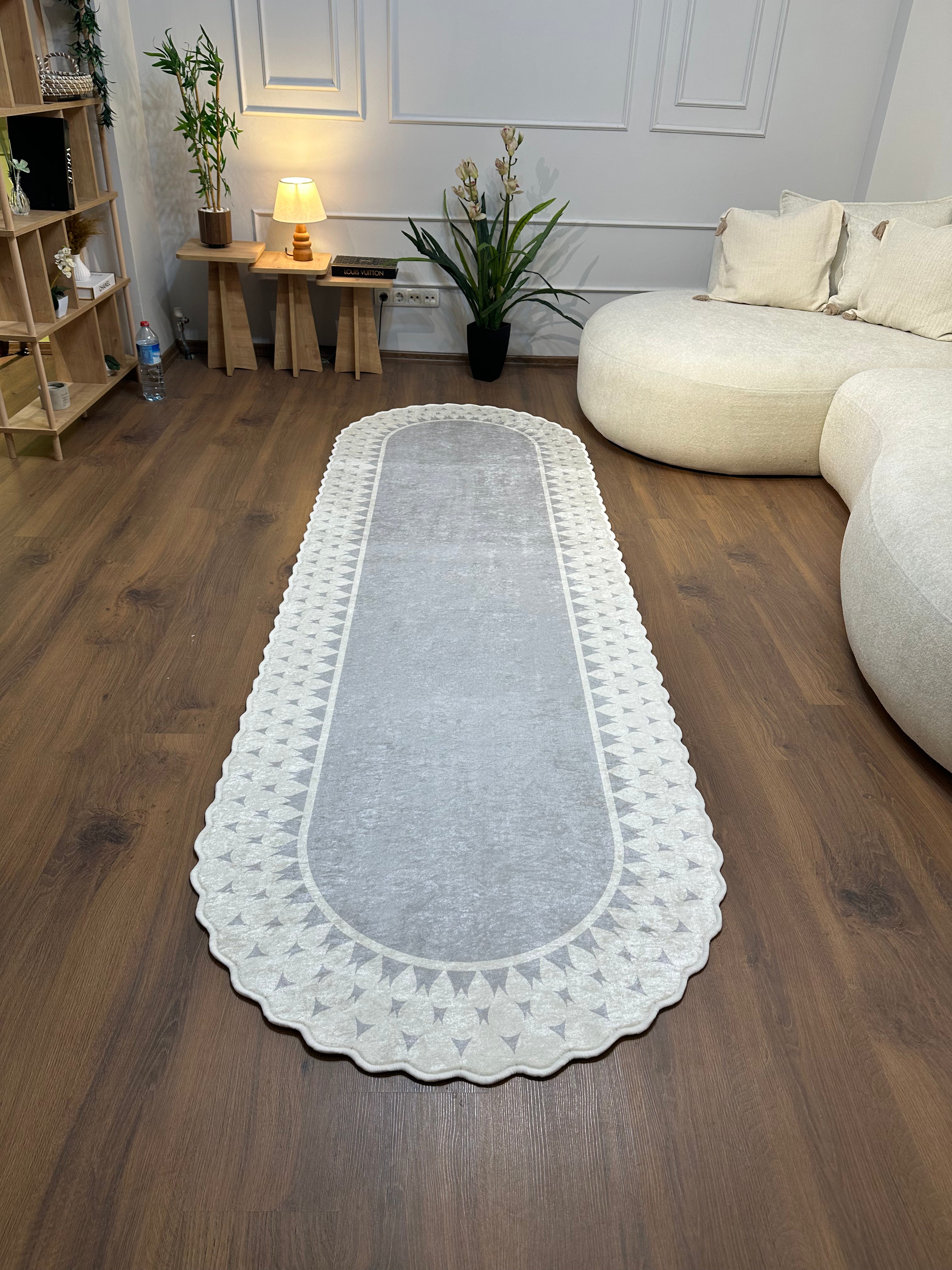 FUGA GRİ - Kaymaz Deri Taban Makinede Yıkanabilir Salon Oturma Odası Mutfak Halısı