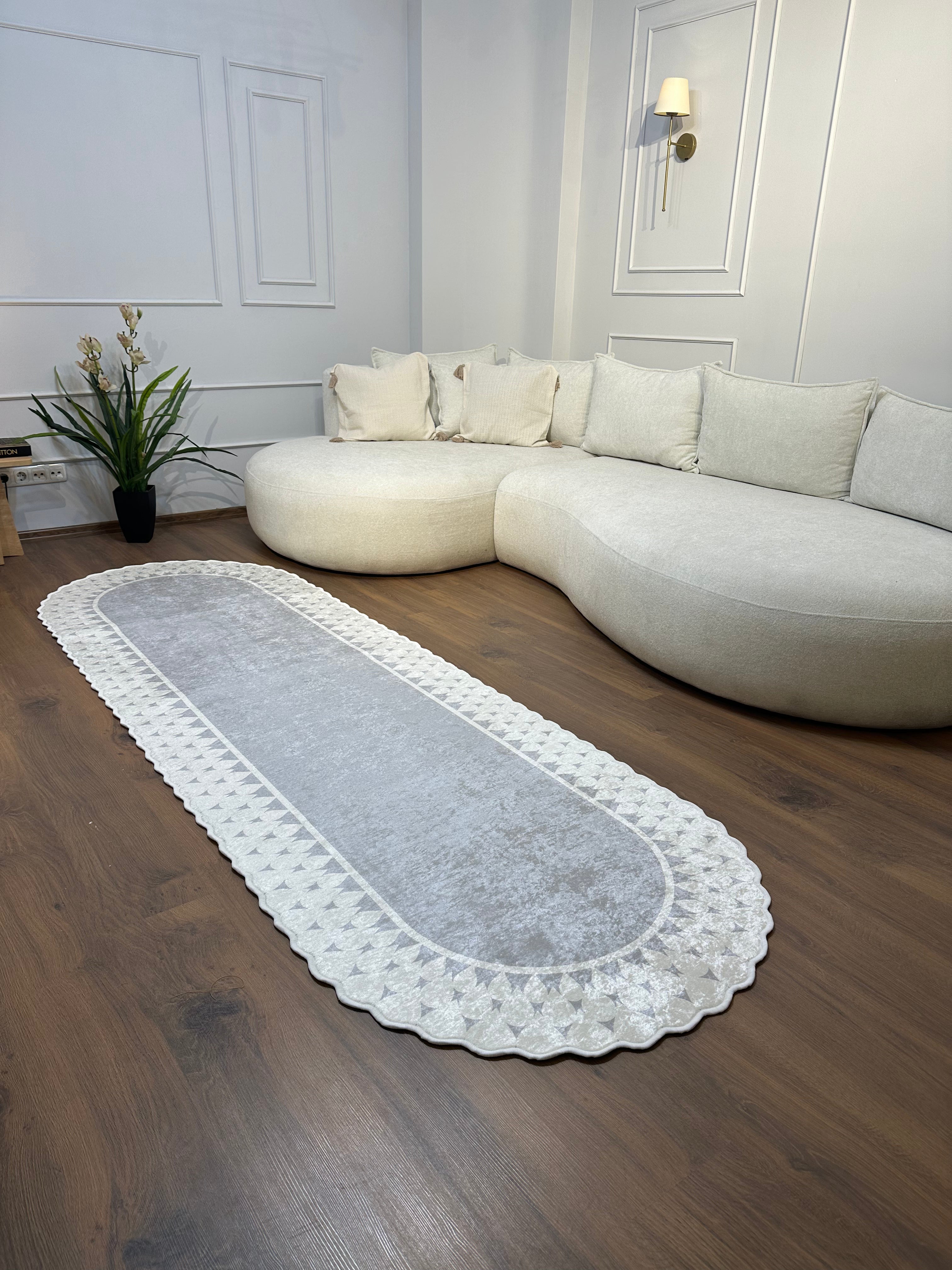 FUGA GRİ - Kaymaz Deri Taban Makinede Yıkanabilir Salon Oturma Odası Mutfak Halısı