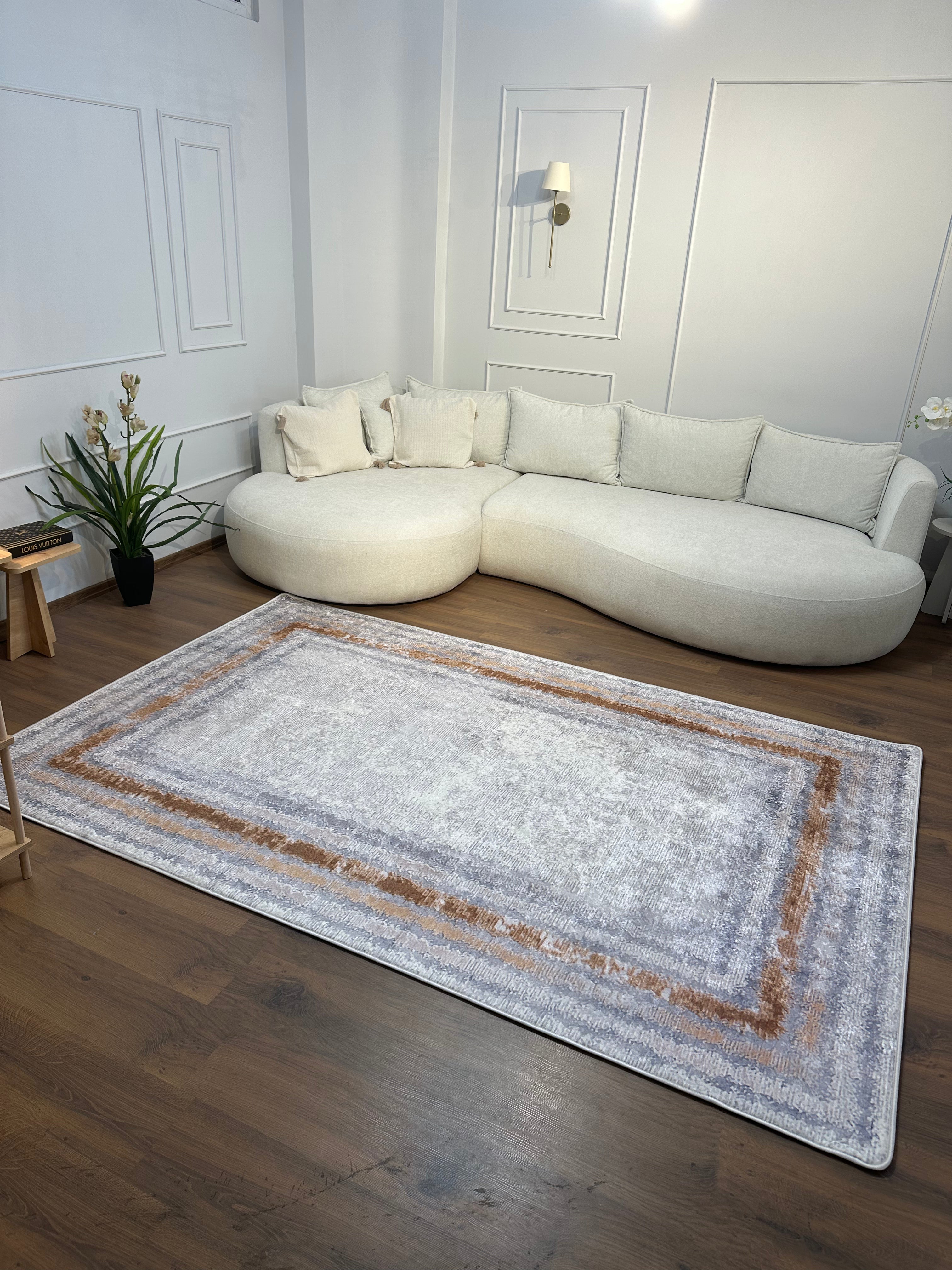 ALARA - Kaymaz Deri Taban Makinede Yıkanabilir Salon Oturma Odası Mutfak Halısı