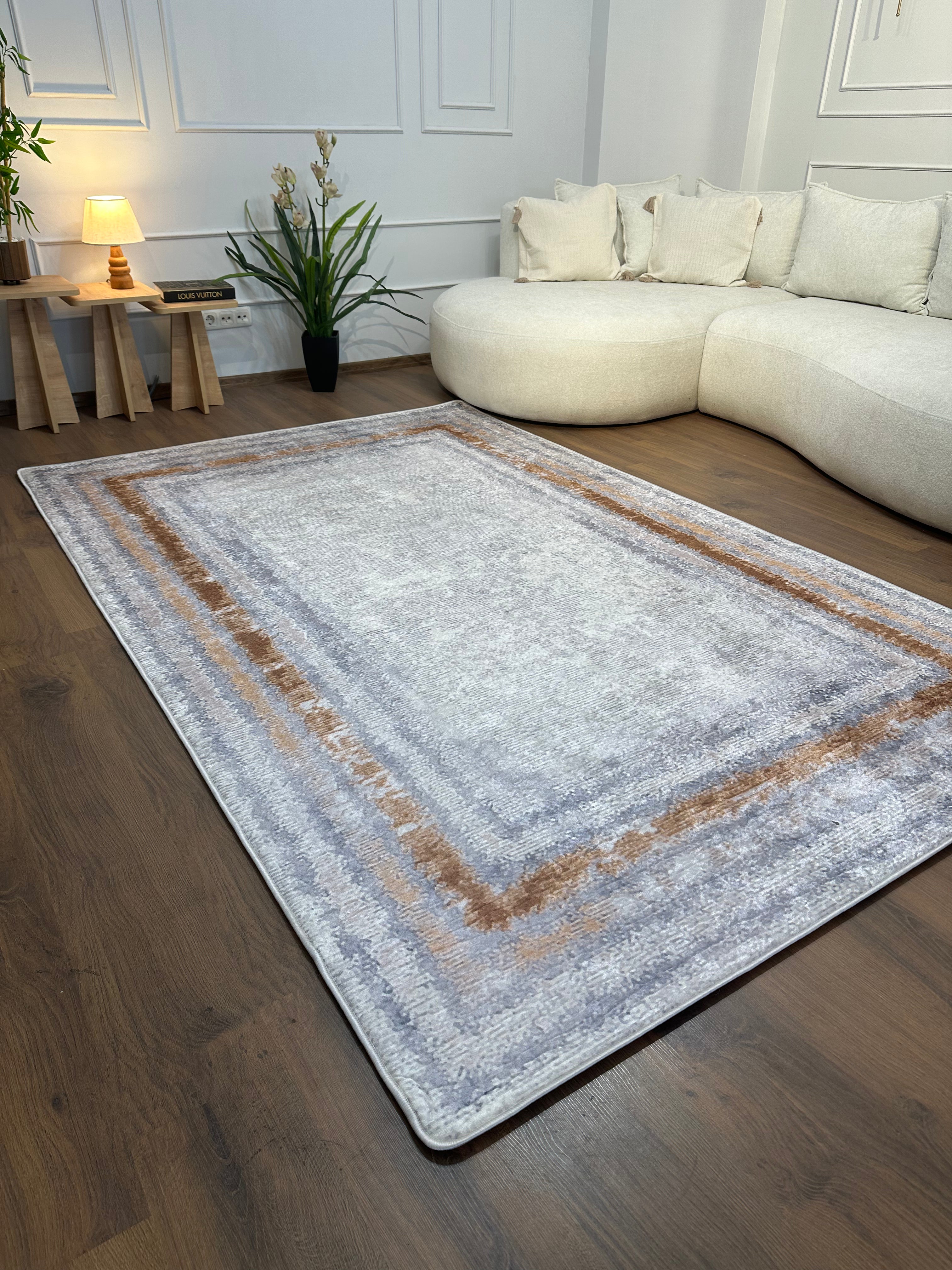 ALARA - Kaymaz Deri Taban Makinede Yıkanabilir Salon Oturma Odası Mutfak Halısı