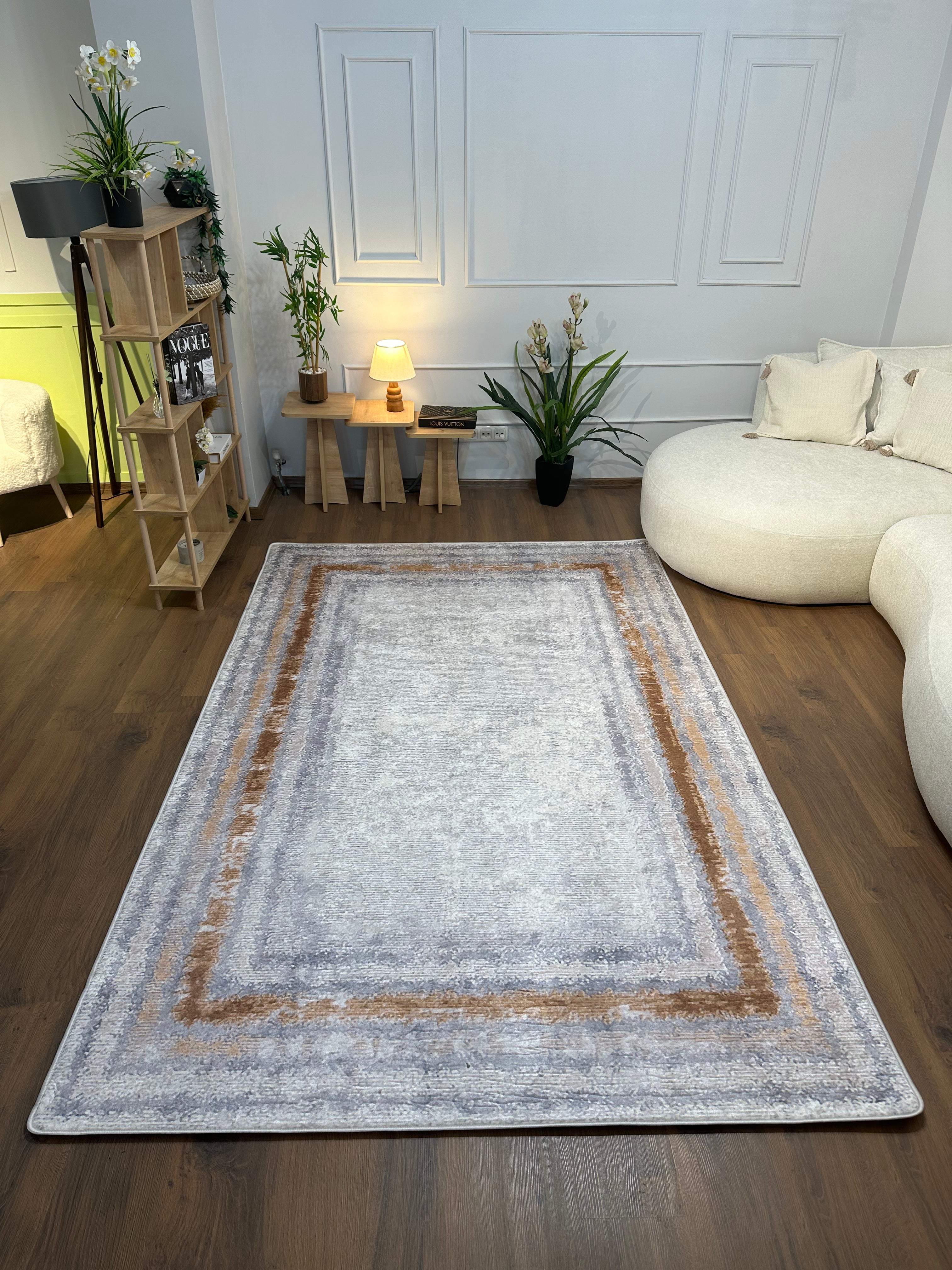 ALARA - Kaymaz Deri Taban Makinede Yıkanabilir Salon Oturma Odası Mutfak Halısı