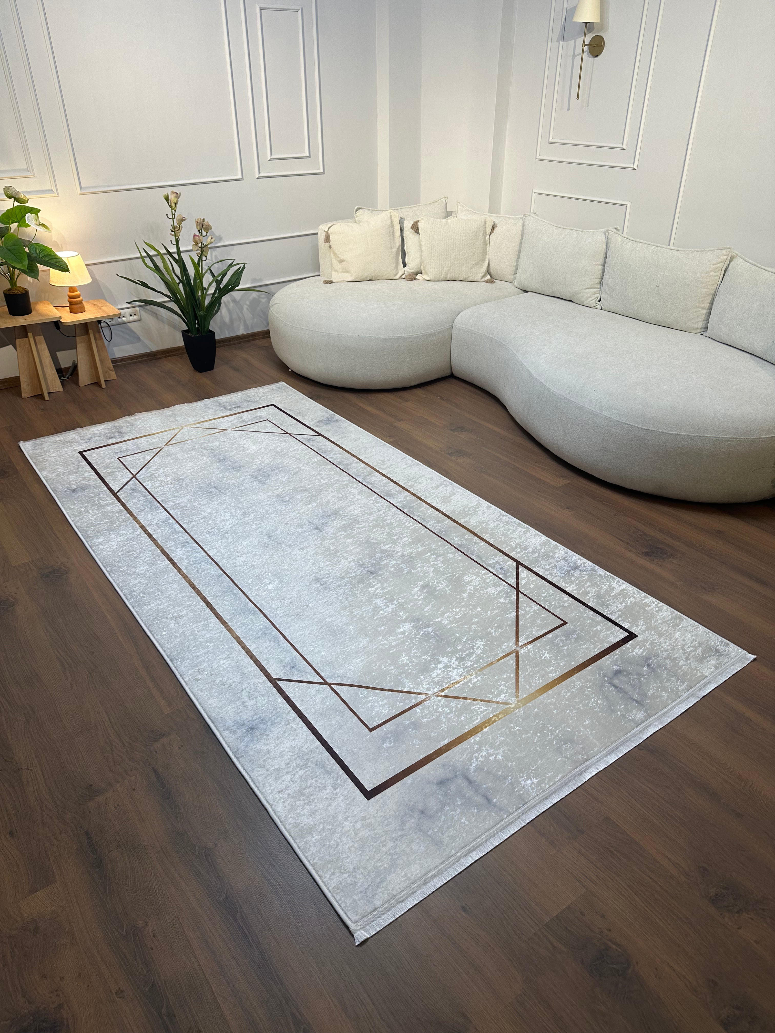 SERRA GOLD - Kaymaz Deri Taban Makinede Yıkanabilir Salon Oturma Odası Mutfak Halısı