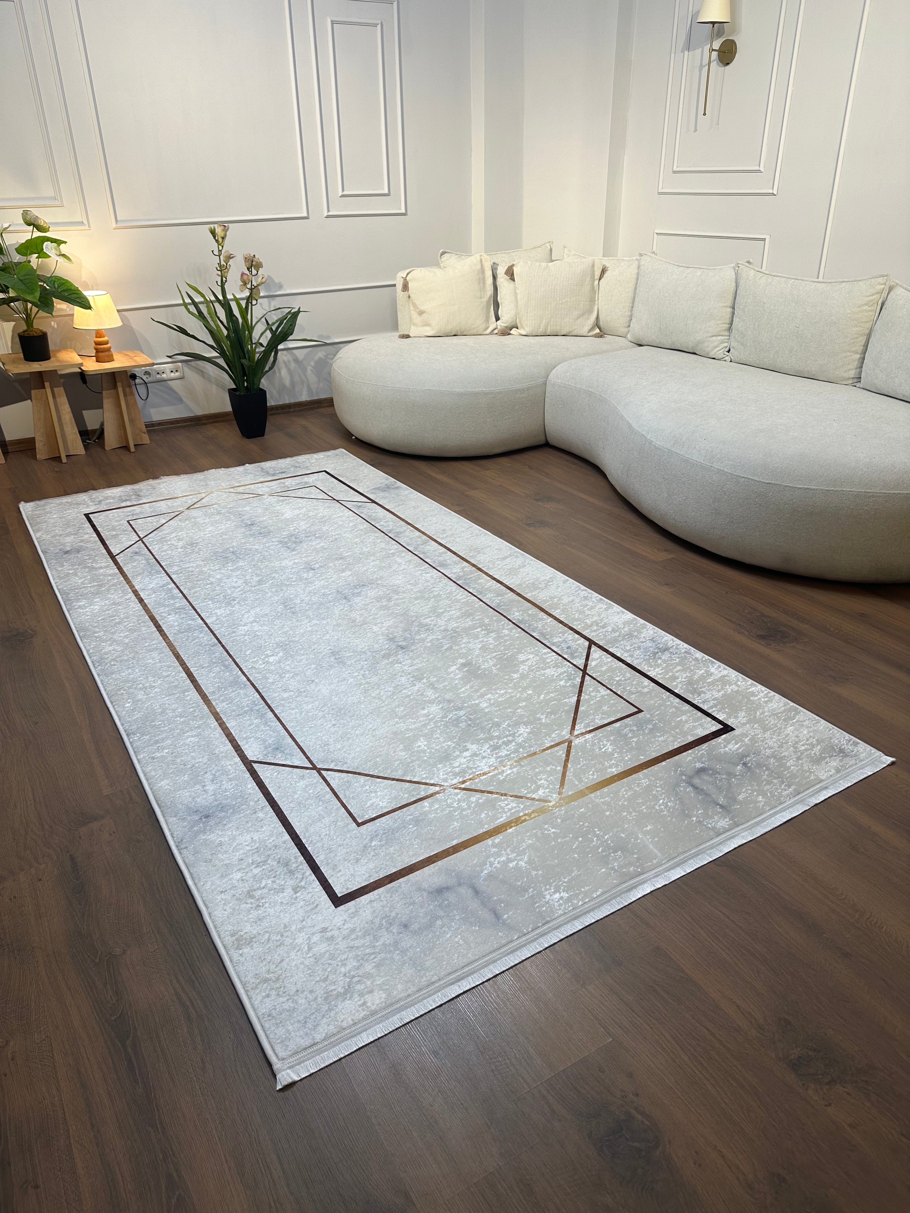 SERRA GOLD - Kaymaz Deri Taban Makinede Yıkanabilir Salon Oturma Odası Mutfak Halısı