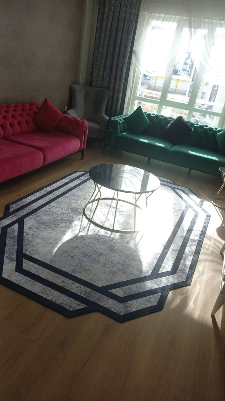 GALAXY - Kaymaz Deri Taban Makinede Yıkanabilir Salon Oturma Odası Mutfak Halısı