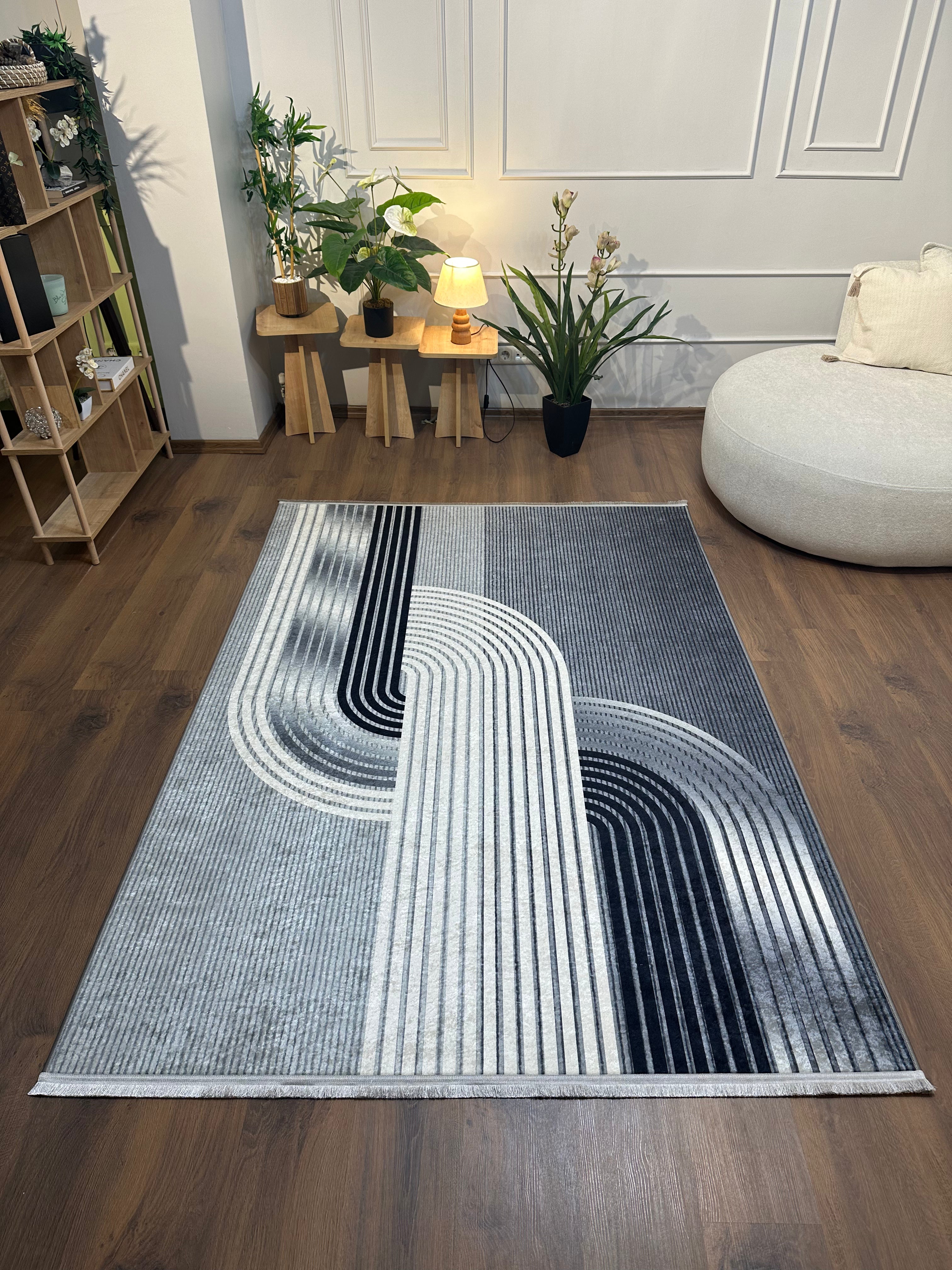 LUNA GRİ DEGRA - Kaymaz Deri Taban Makinede Yıkanabilir Salon Oturma Odası Mutfak Halısı