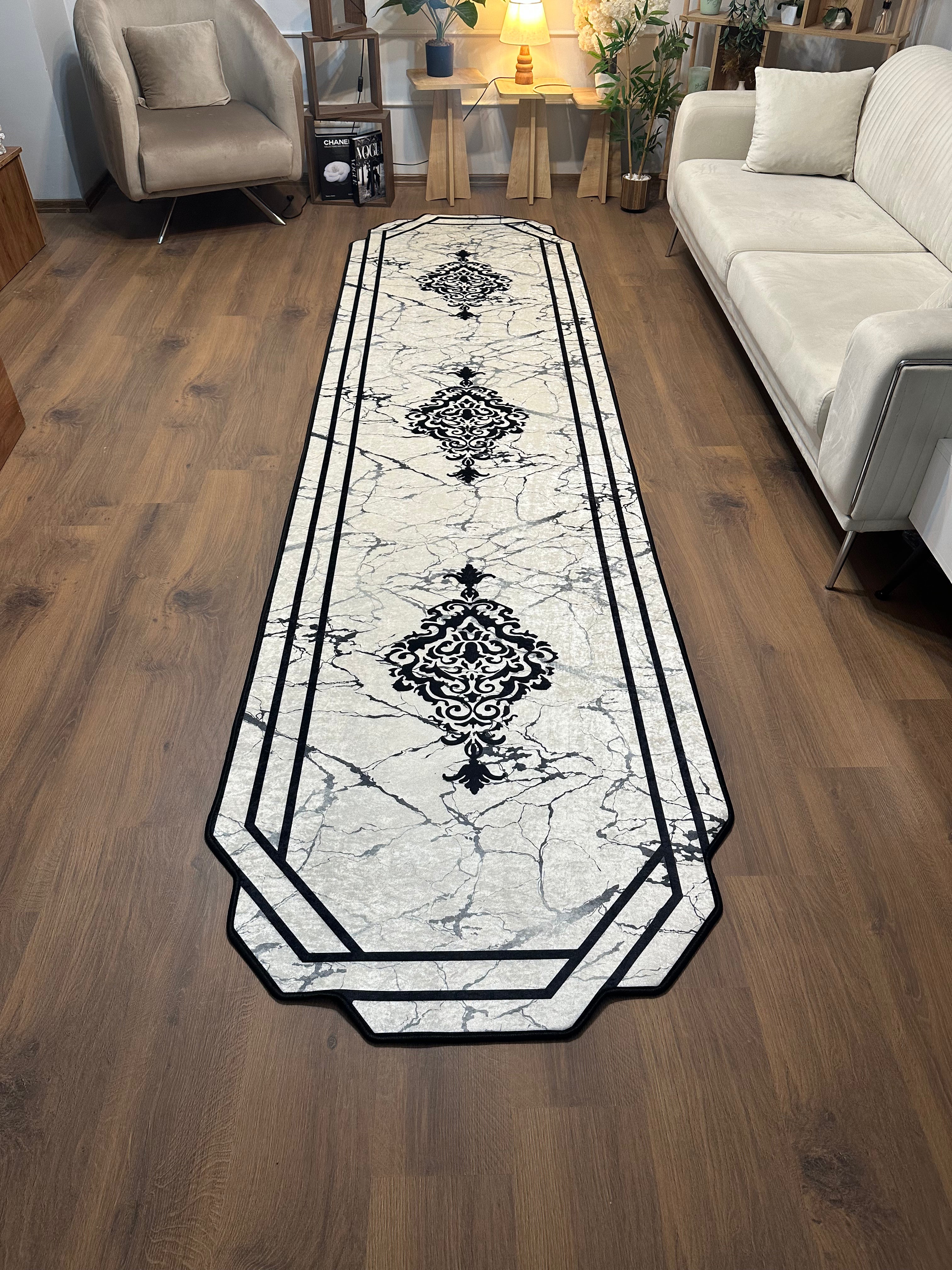 NOVİ FORM MERMER - Kaymaz Deri Taban Makinede Yıkanabilir Salon Oturma Odası Mutfak Halısı