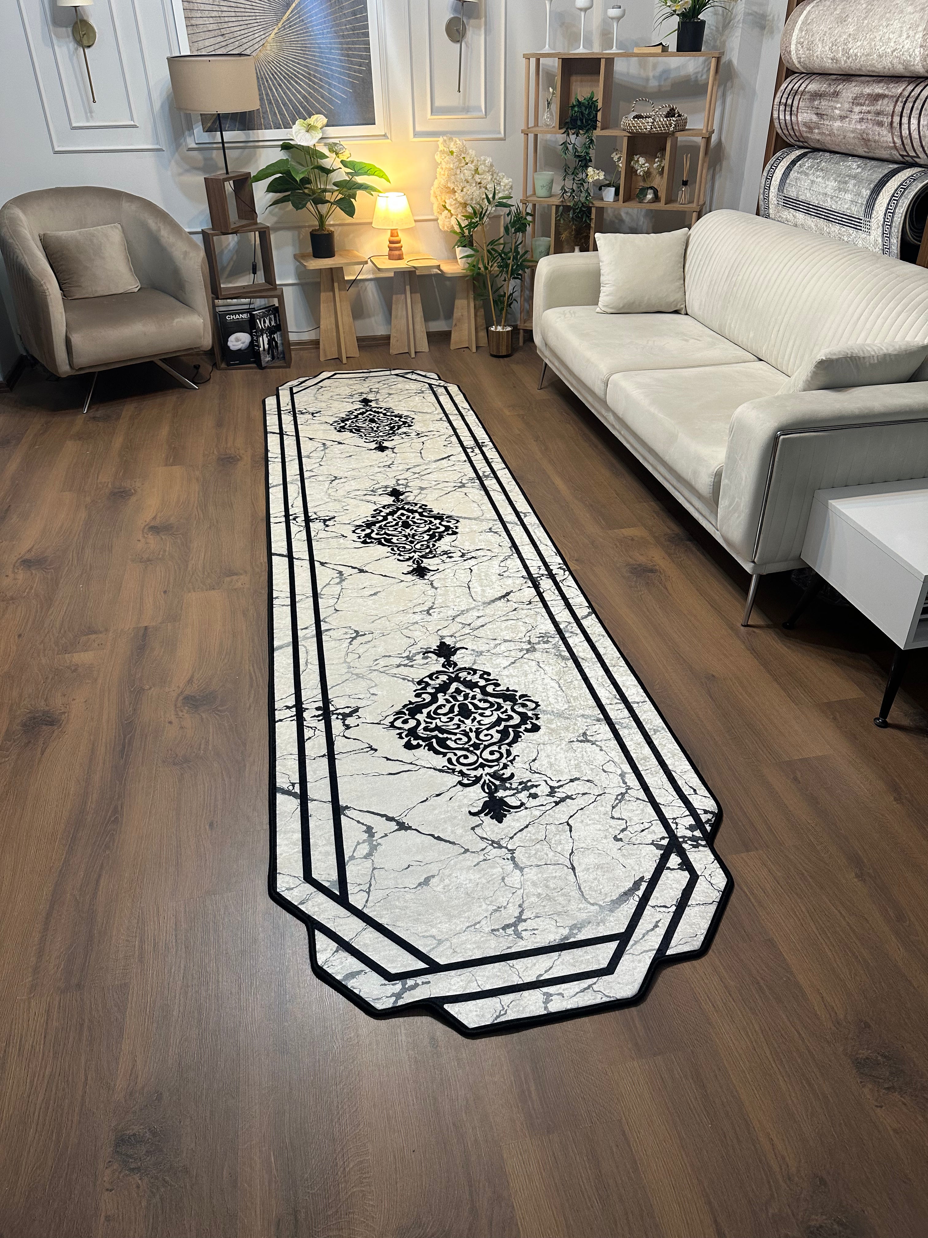 NOVİ FORM MERMER - Kaymaz Deri Taban Makinede Yıkanabilir Salon Oturma Odası Mutfak Halısı