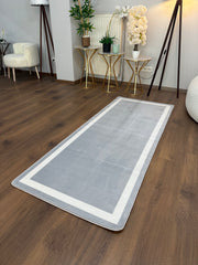 FRAME LİNE GRİ - Kaymaz Deri Taban Makinede Yıkanabilir Salon Oturma Odası Mutfak Halısı