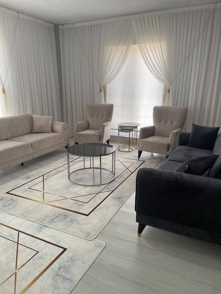 SERRA GOLD - Kaymaz Deri Taban Makinede Yıkanabilir Salon Oturma Odası Mutfak Halısı