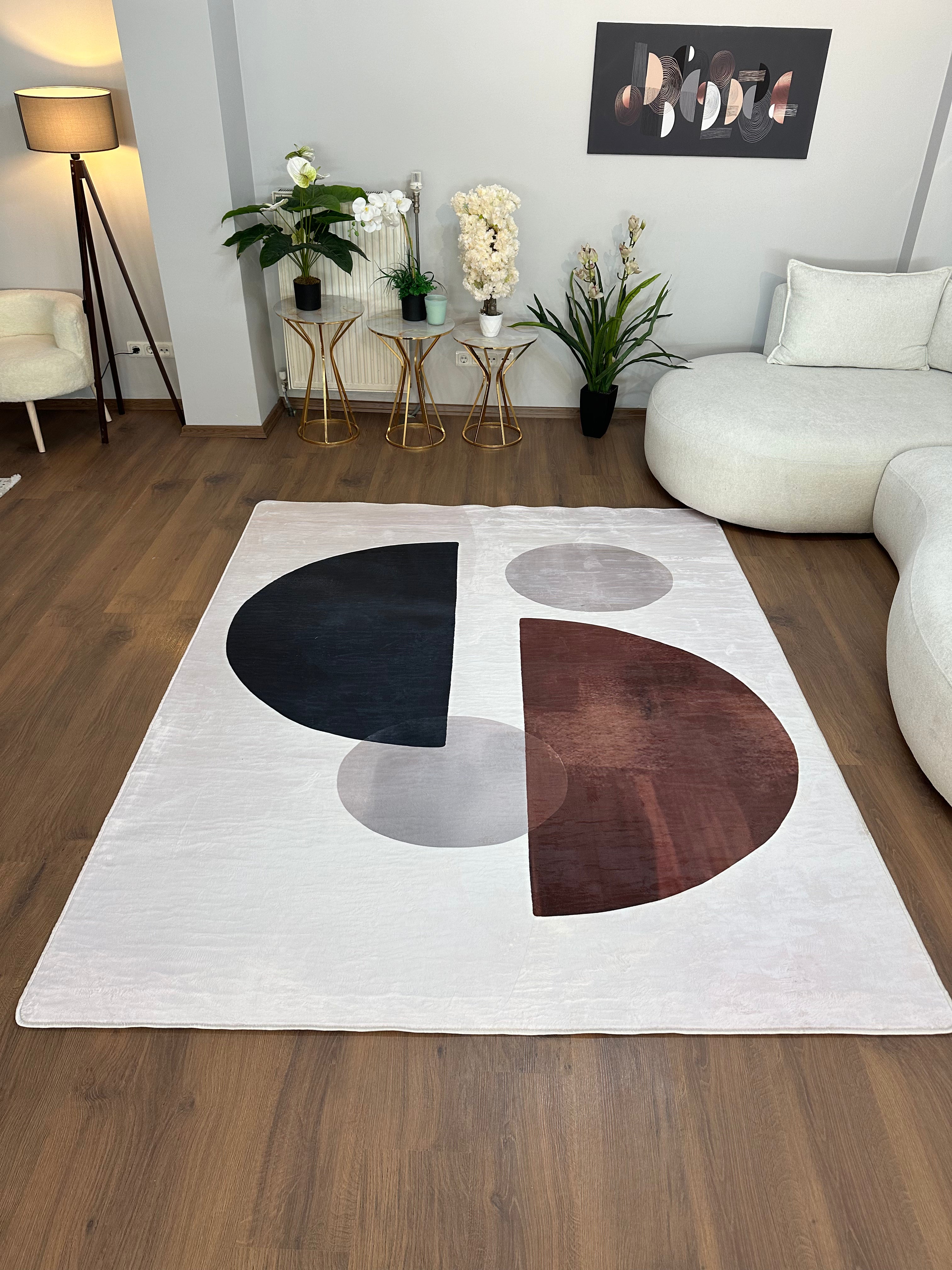 PİNTE - Kaymaz Deri Taban Makinede Yıkanabilir Salon Oturma Odası Mutfak Halısı