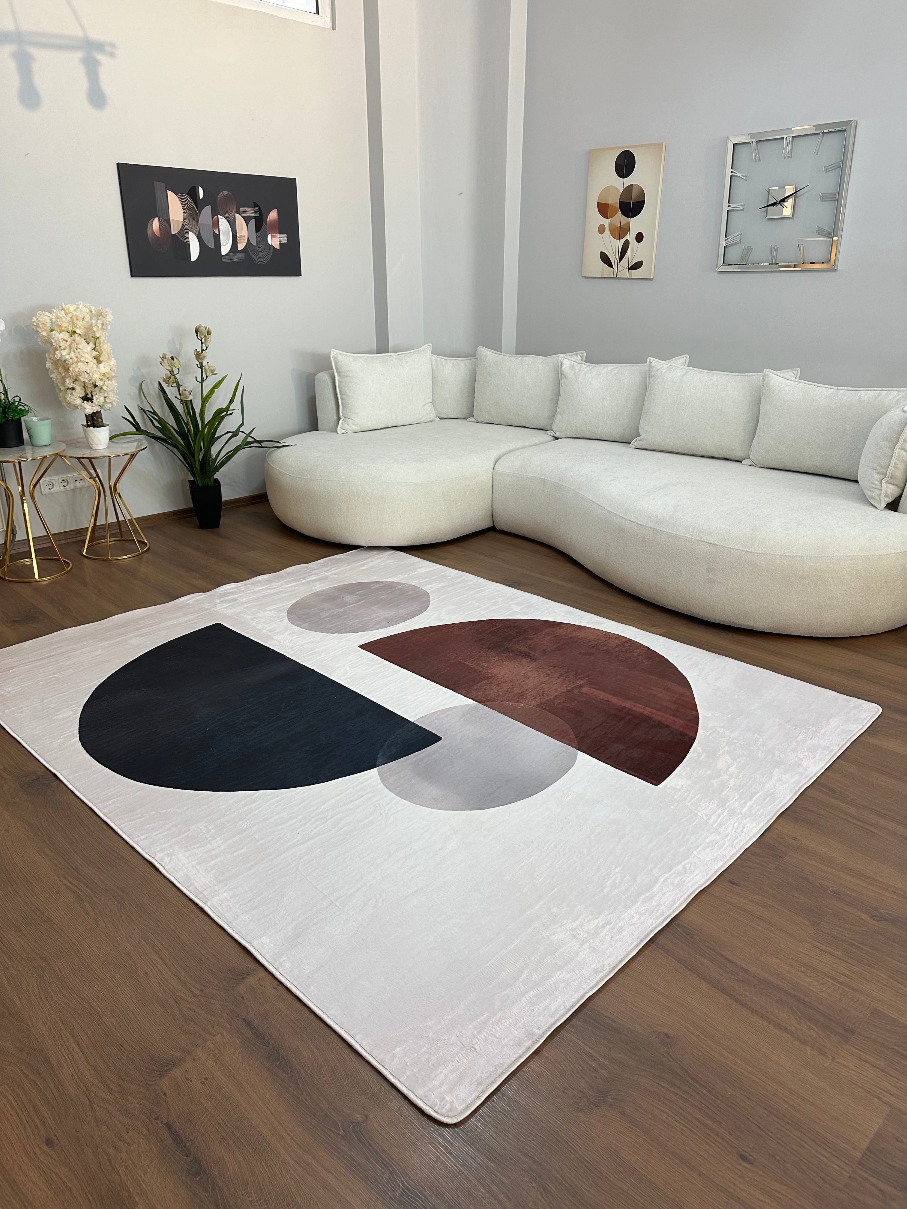 PİNTE - Kaymaz Deri Taban Makinede Yıkanabilir Salon Oturma Odası Mutfak Halısı