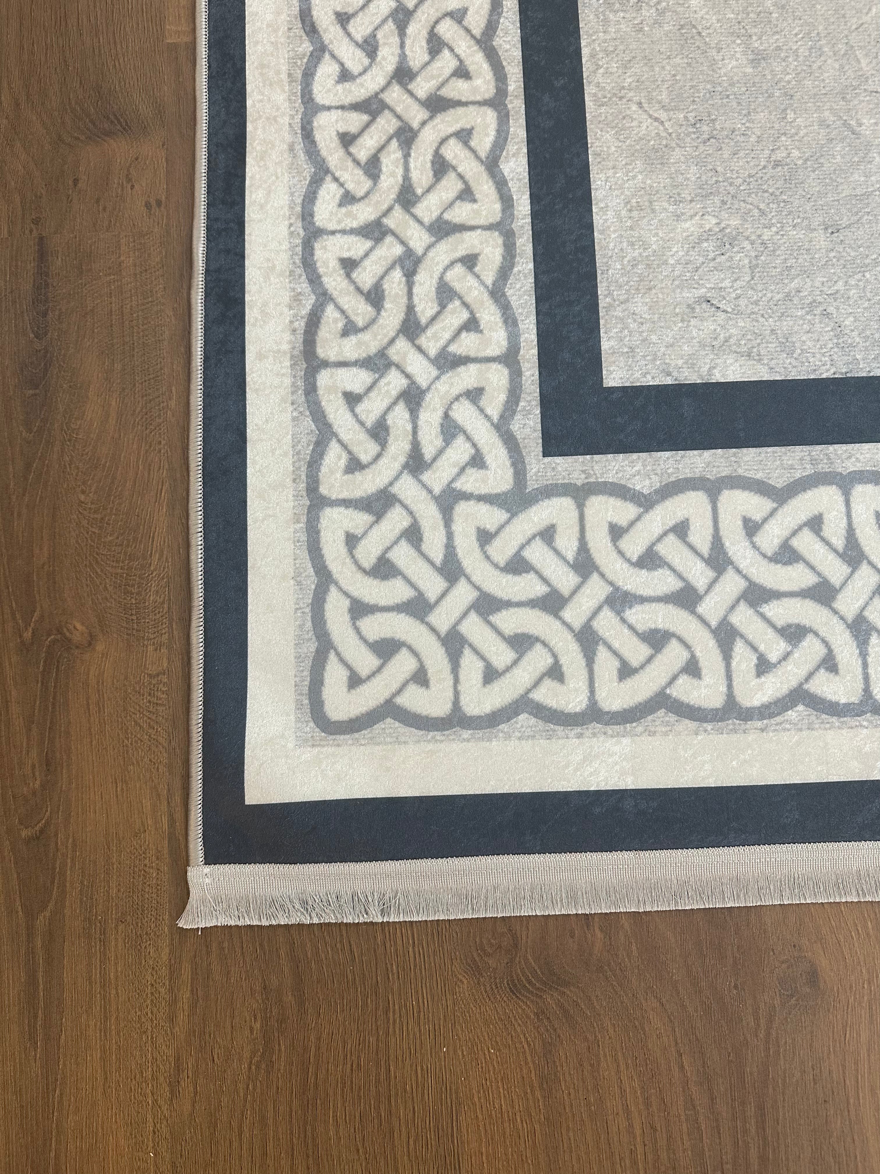 OLİVİA GRİ - Kaymaz Deri Taban Makinede Yıkanabilir Salon Oturma Odası Mutfak Halısı