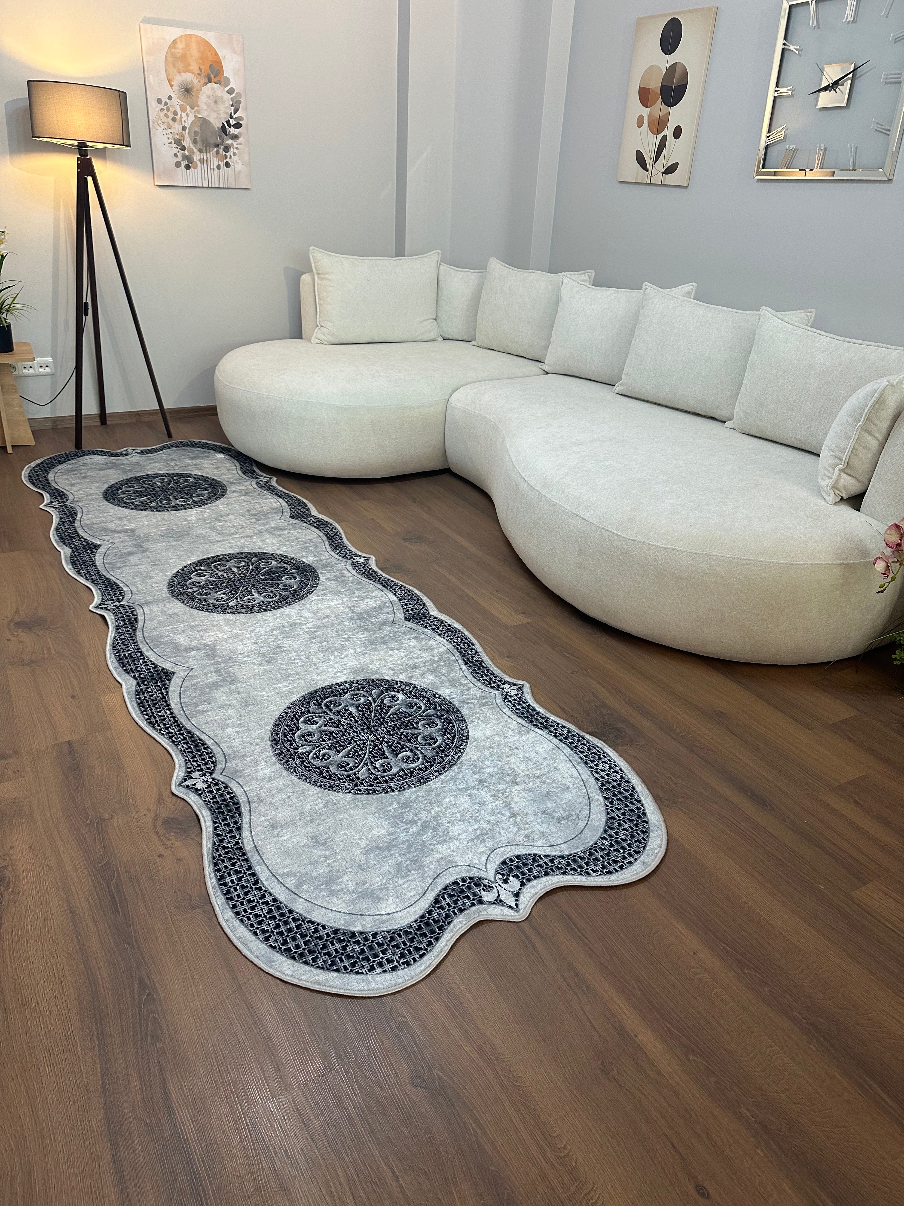 BERTA - Kaymaz Deri Taban Makinede Yıkanabilir Salon Oturma Odası Mutfak Halısı