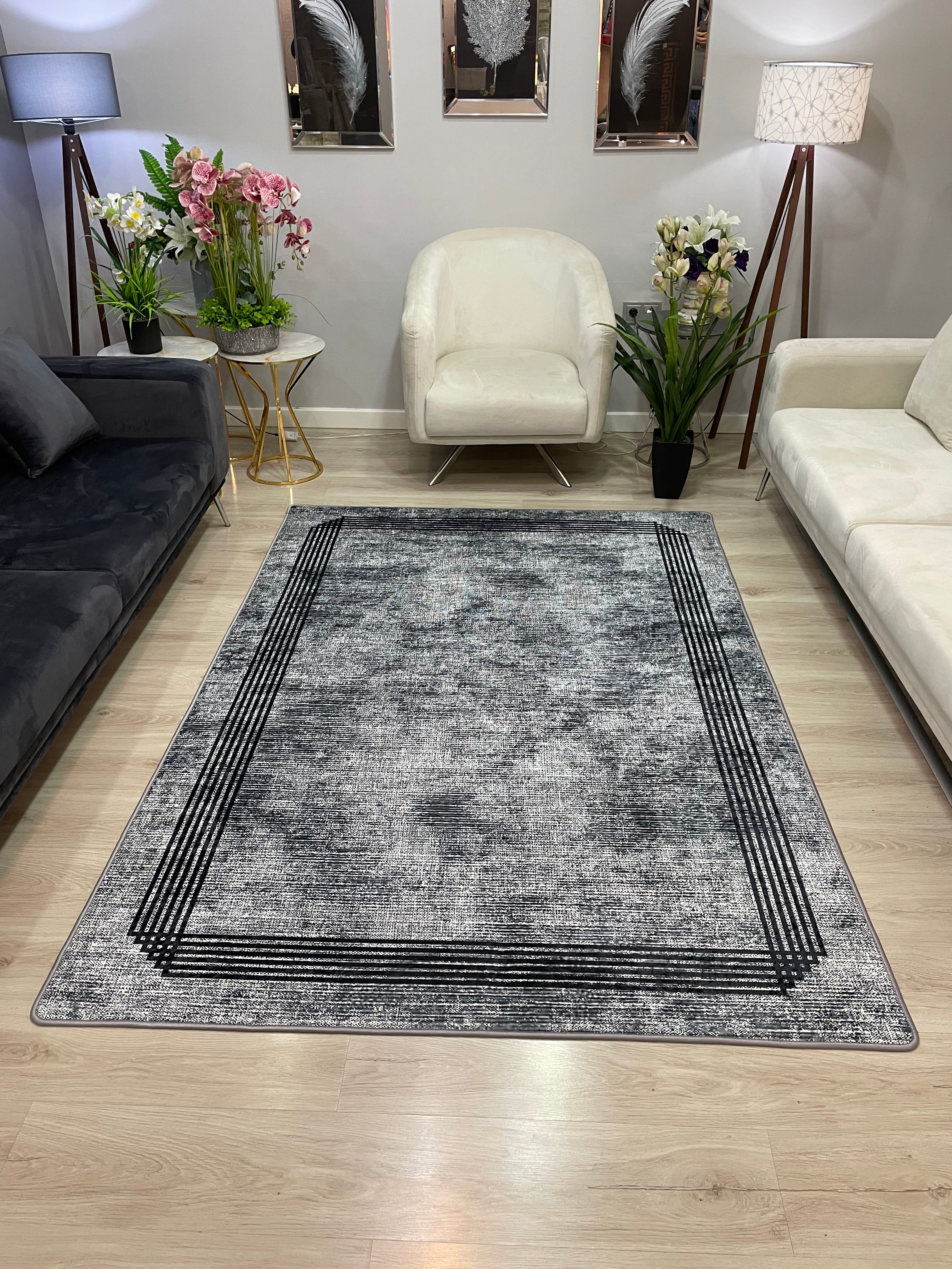 PALMAS - Kaymaz Deri Taban Makinede Yıkanabilir Salon Oturma Odası Mutfak Halısı