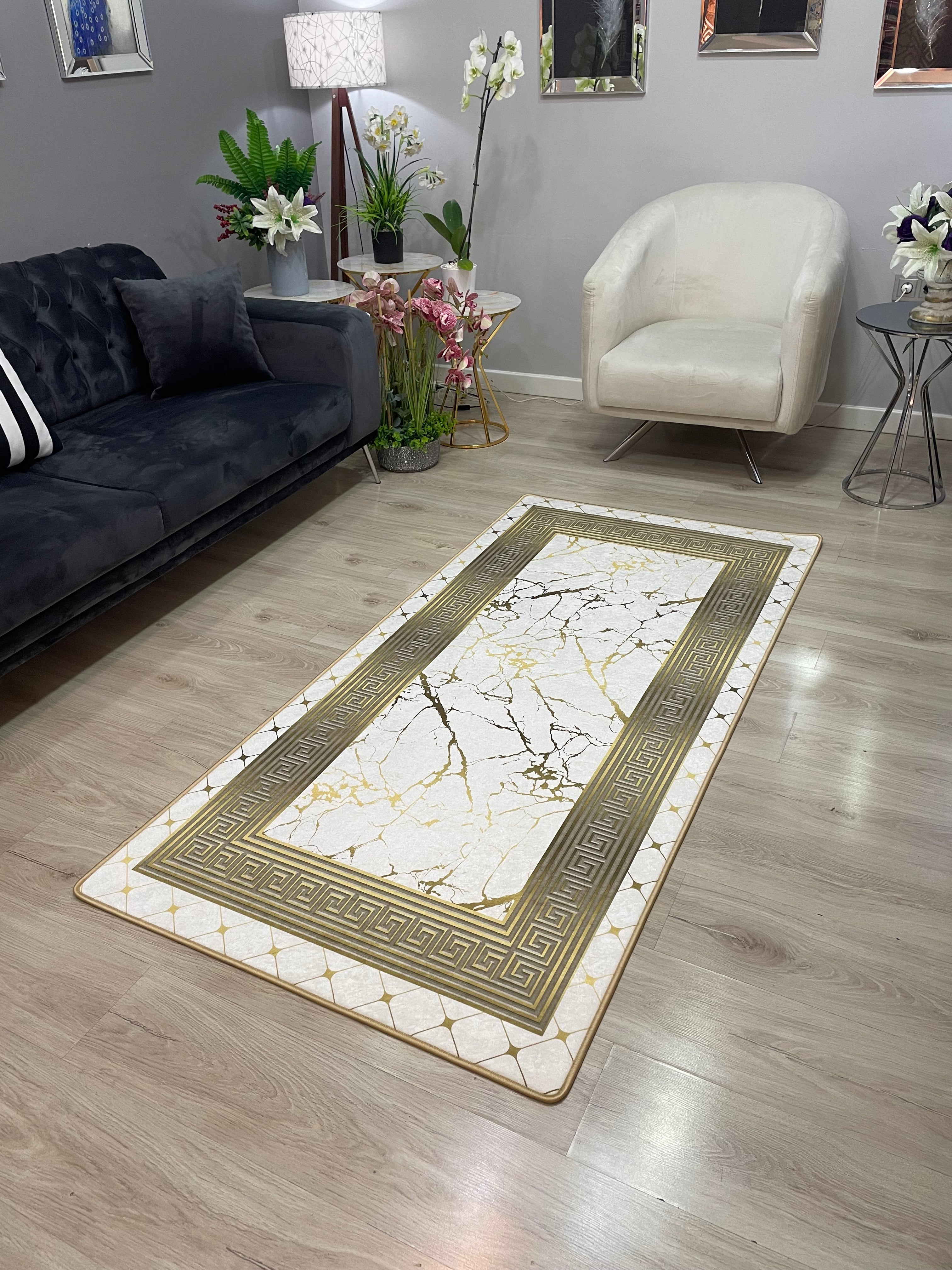 KANBERRA - Kaymaz Deri Taban Makinede Yıkanabilir Salon Oturma Odası Mutfak Halısı