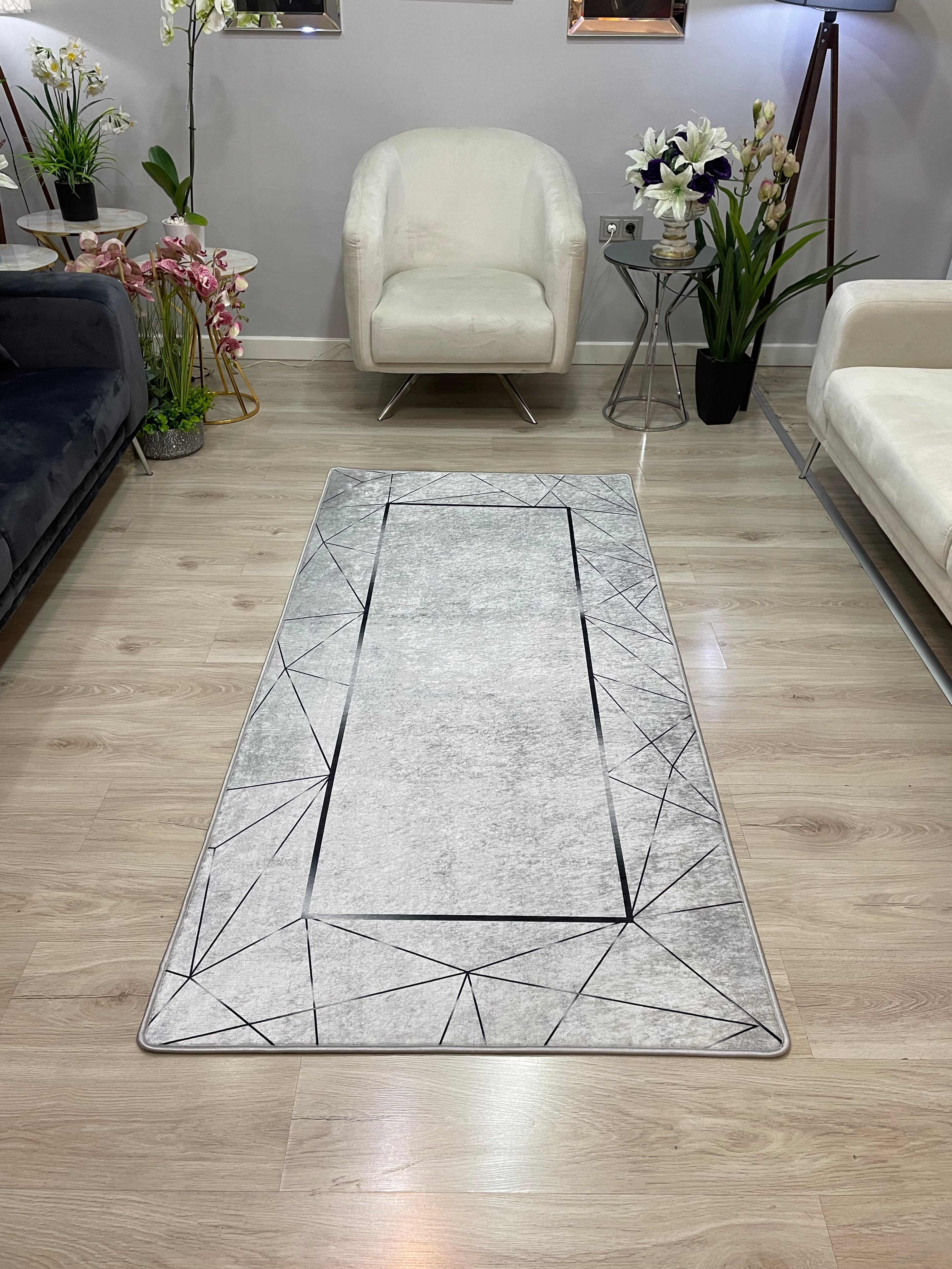 BENALLA GÜMÜŞ - Kaymaz Deri Taban Makinede Yıkanabilir Salon Oturma Odası Mutfak Halısı
