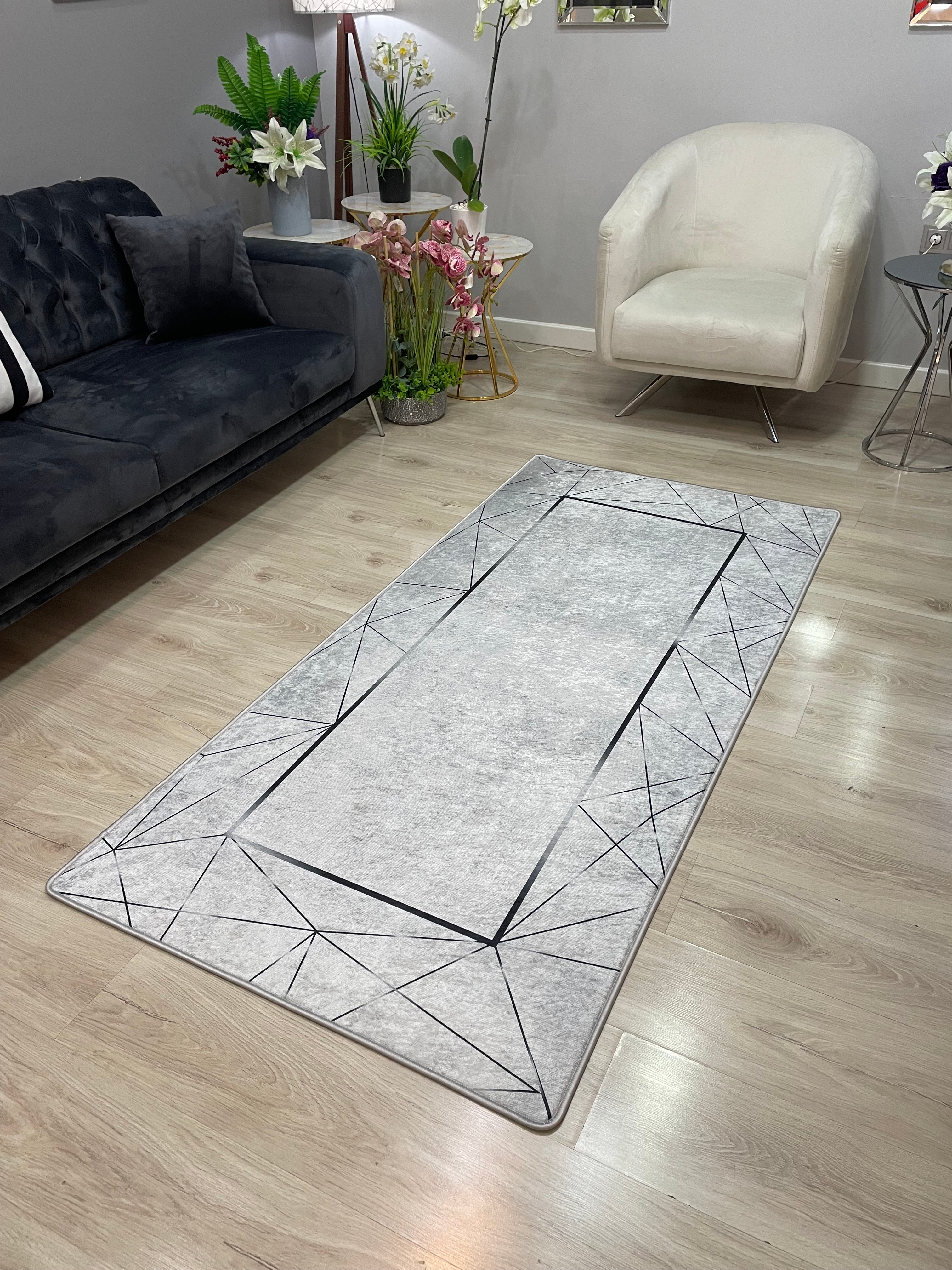 BENALLA GÜMÜŞ - Kaymaz Deri Taban Makinede Yıkanabilir Salon Oturma Odası Mutfak Halısı