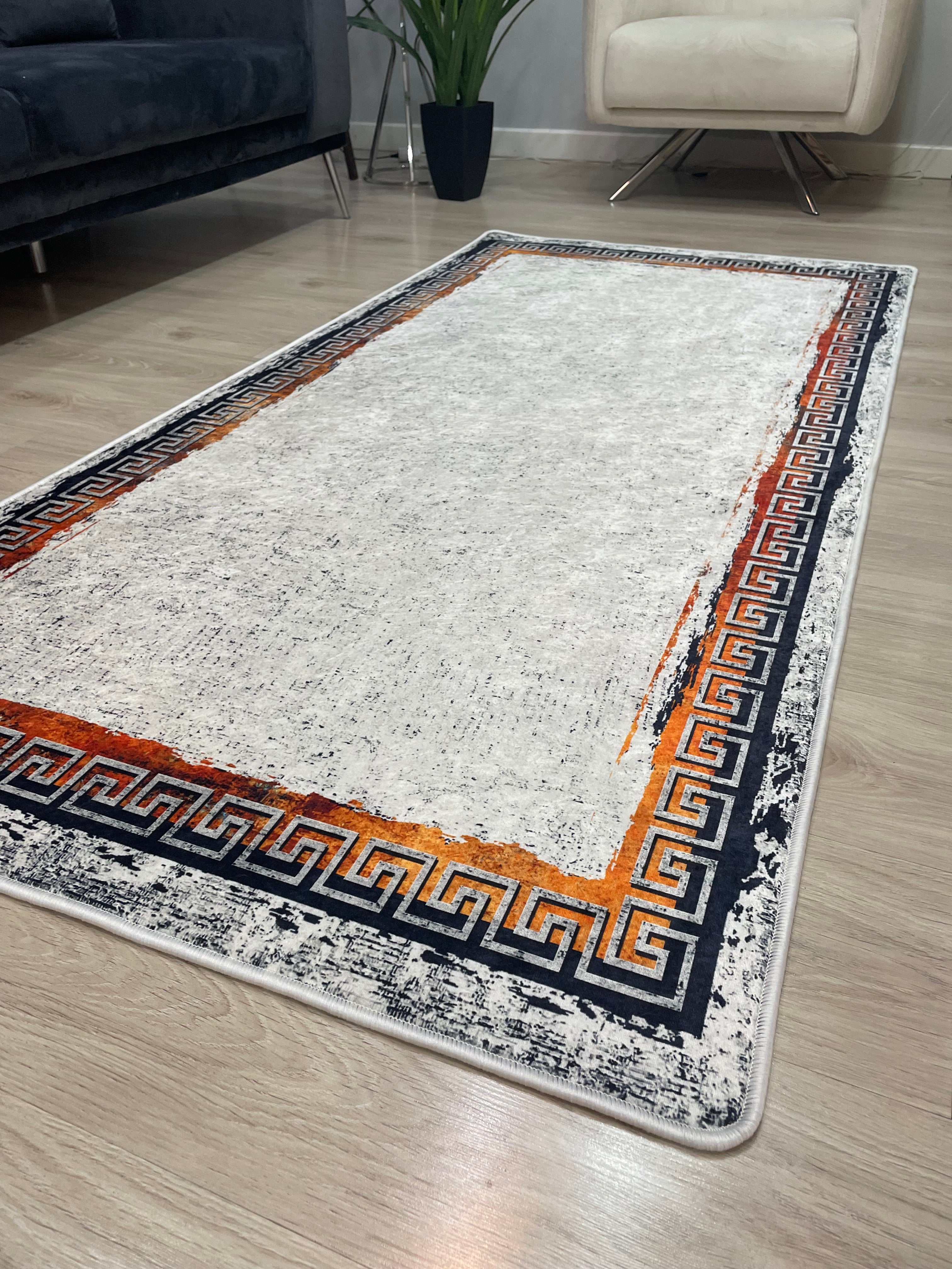 GABRİ - Kaymaz Deri Taban Makinede Yıkanabilir Salon Oturma Odası Mutfak Halısı