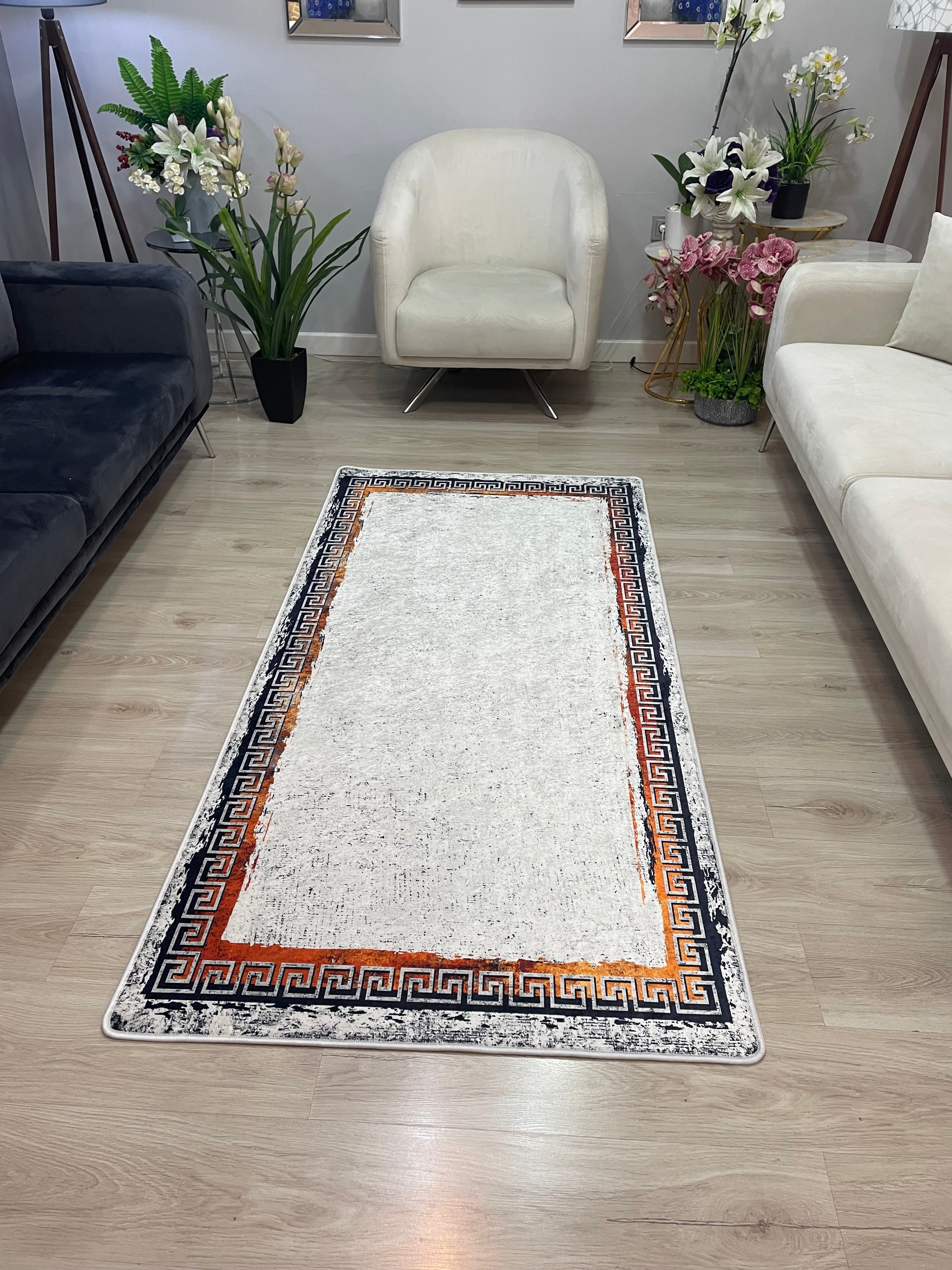 GABRİ - Kaymaz Deri Taban Makinede Yıkanabilir Salon Oturma Odası Mutfak Halısı